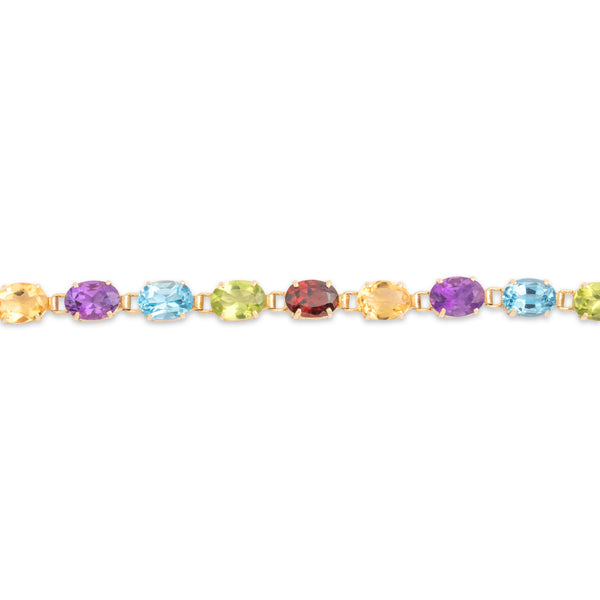 Vintage 14k Yellow Gold Multistone Rainbow Link Tennis Bracelet 6.75
