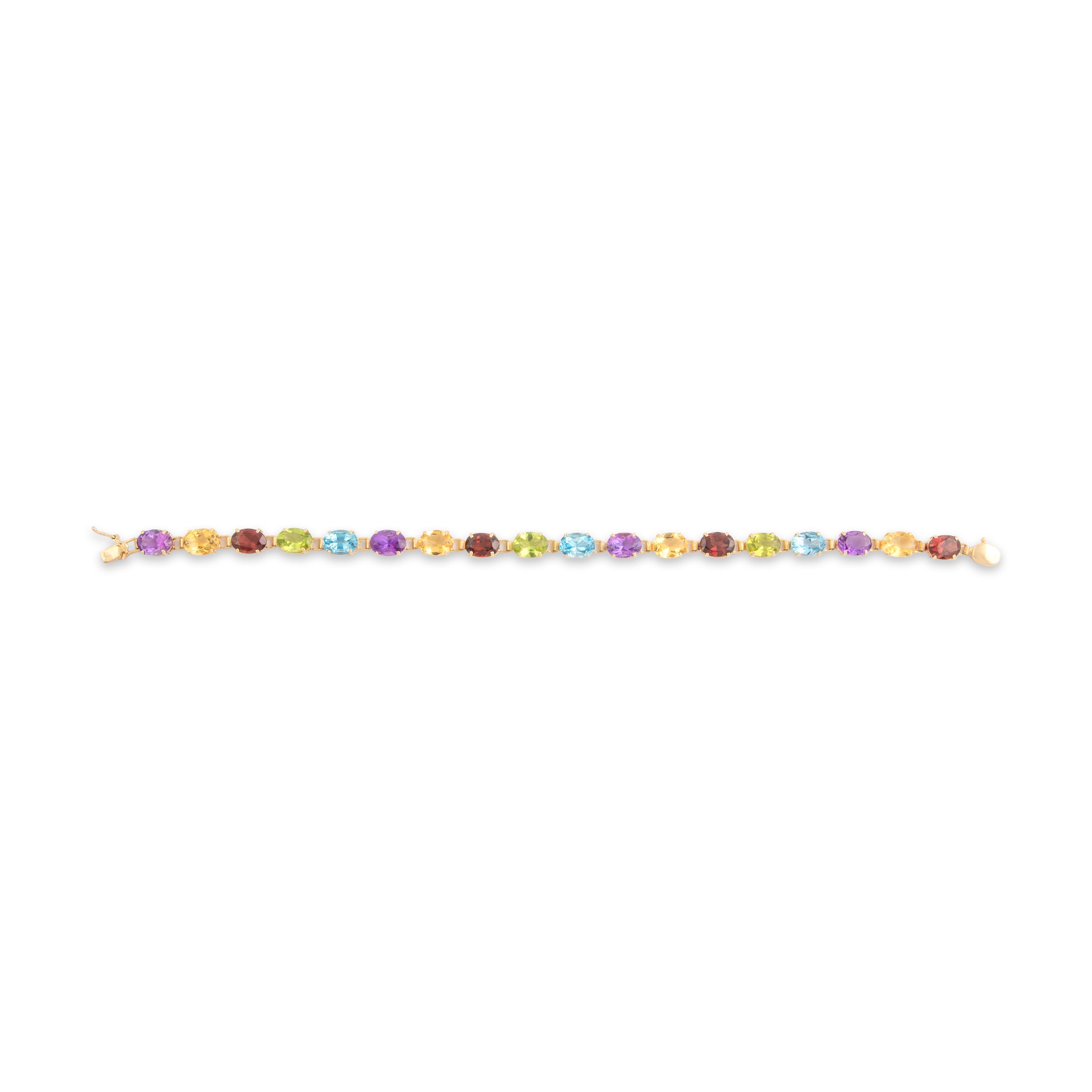 Vintage 14k Yellow Gold Multistone Rainbow Link Tennis Bracelet 6.75
