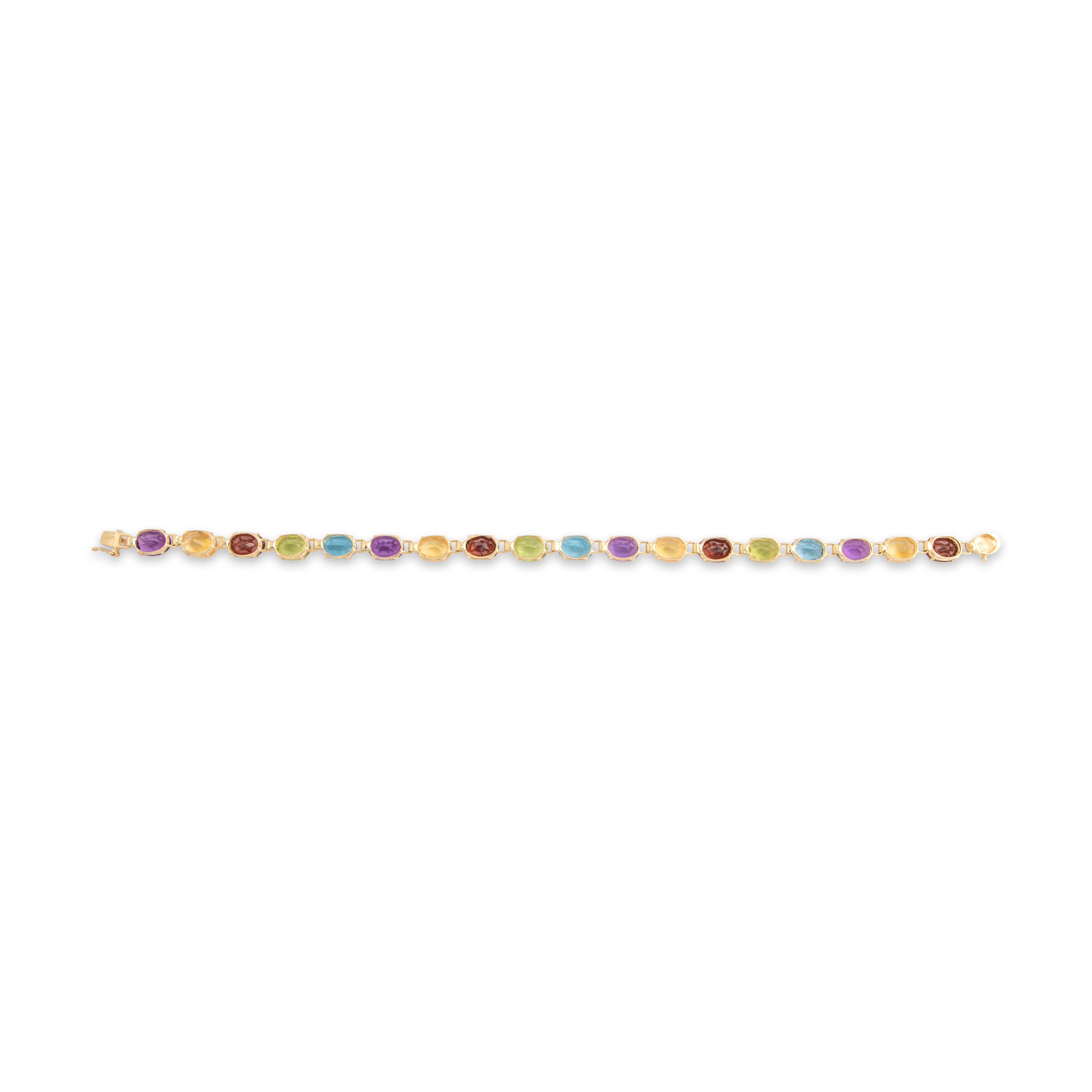 Vintage 14k Yellow Gold Multistone Rainbow Link Tennis Bracelet 6.75