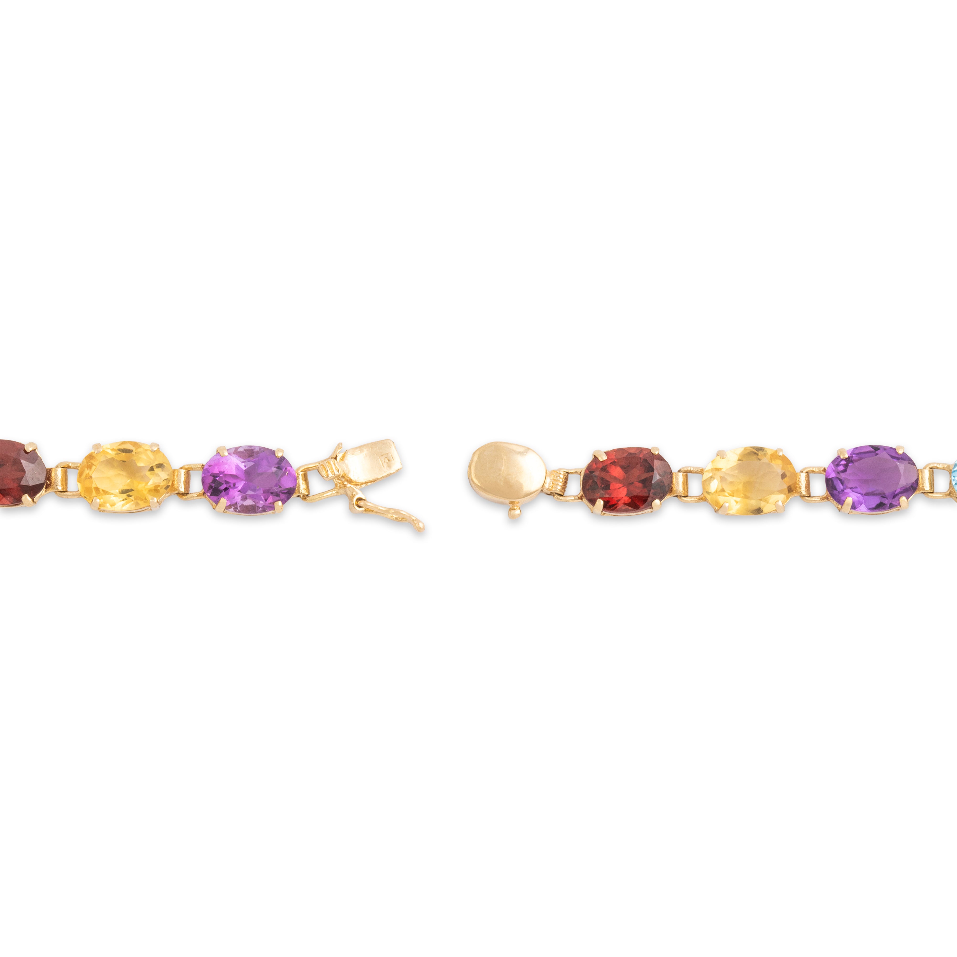 Vintage 14k Yellow Gold Multistone Rainbow Link Tennis Bracelet 6.75