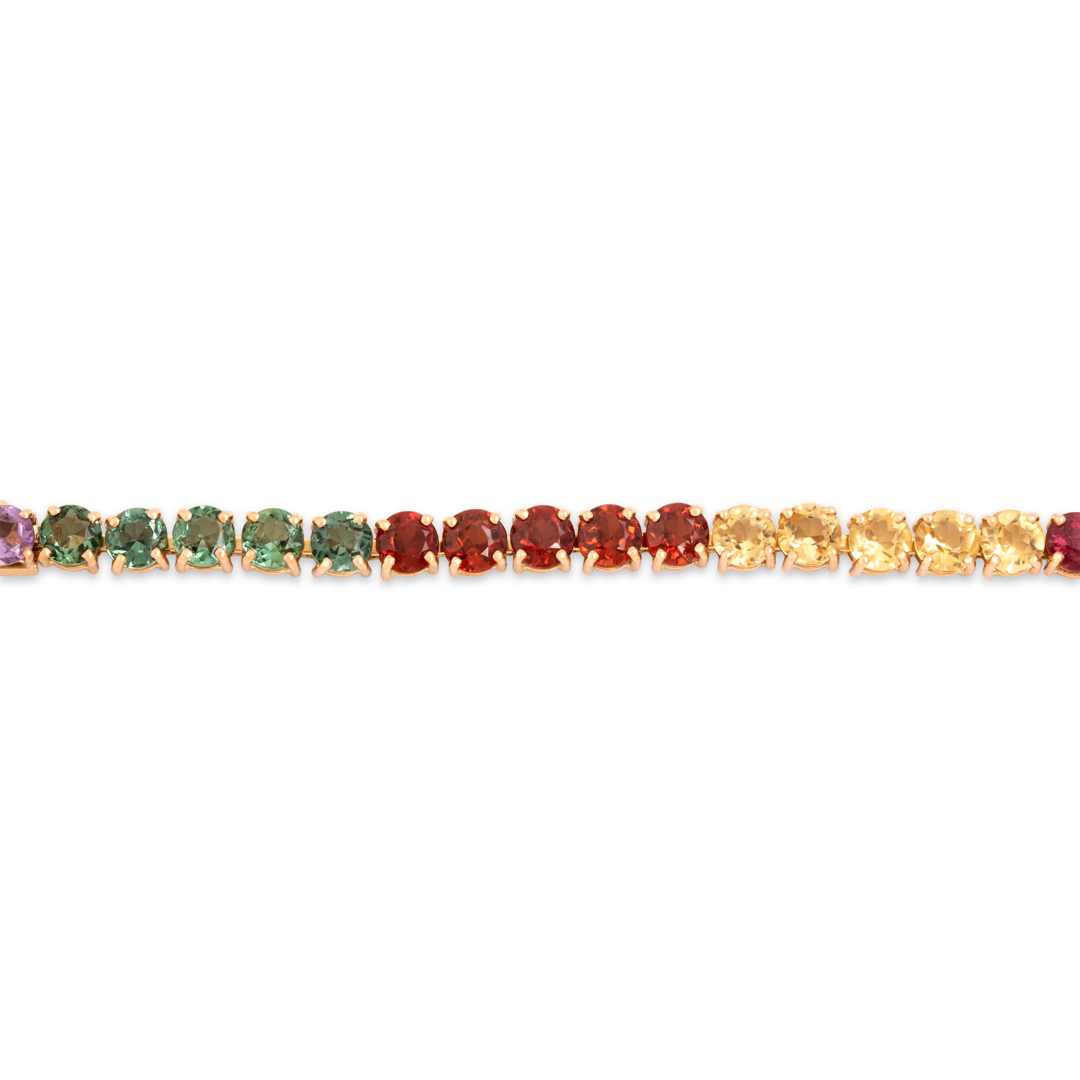 Vintage Heavy 14k Rosy Yellow Gold 6.35cttw Mint Pink Green Tourmaline 2.81cttw Garnet 2.55cttw Amethyst 2.1cttw Aquamarine Fantastic Chromatic Tennis Bracelet - detail view #1
