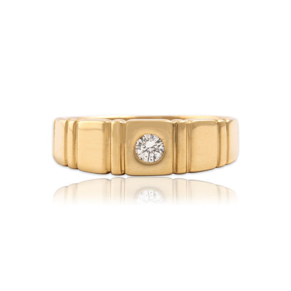 Vintage 14k Yellow Gold .13ct Diamond Flush-Set Ribbed Band Ring 8.25