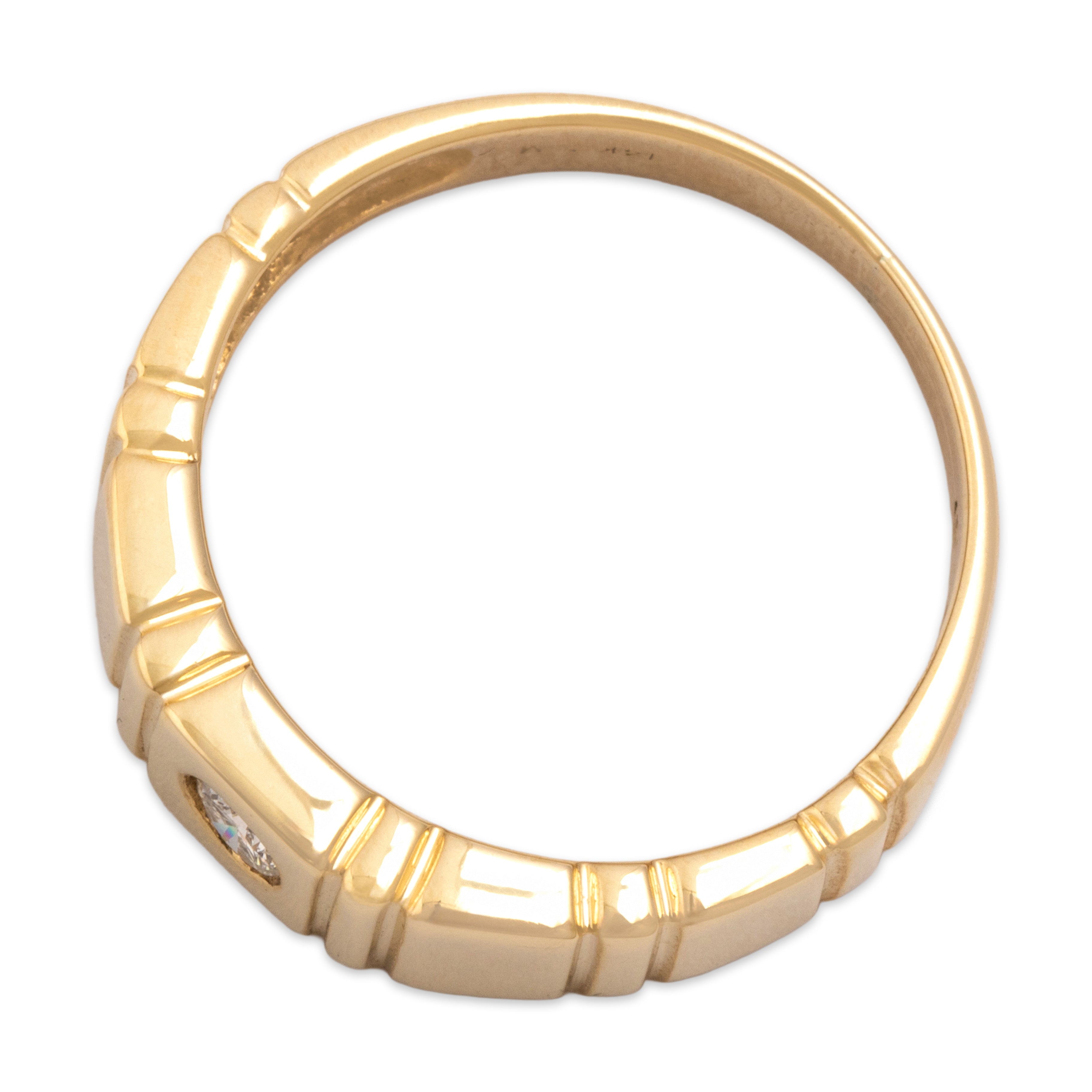 Vintage 14k Yellow Gold Diamond Flush Set Ribbed Band Ring - Overall view