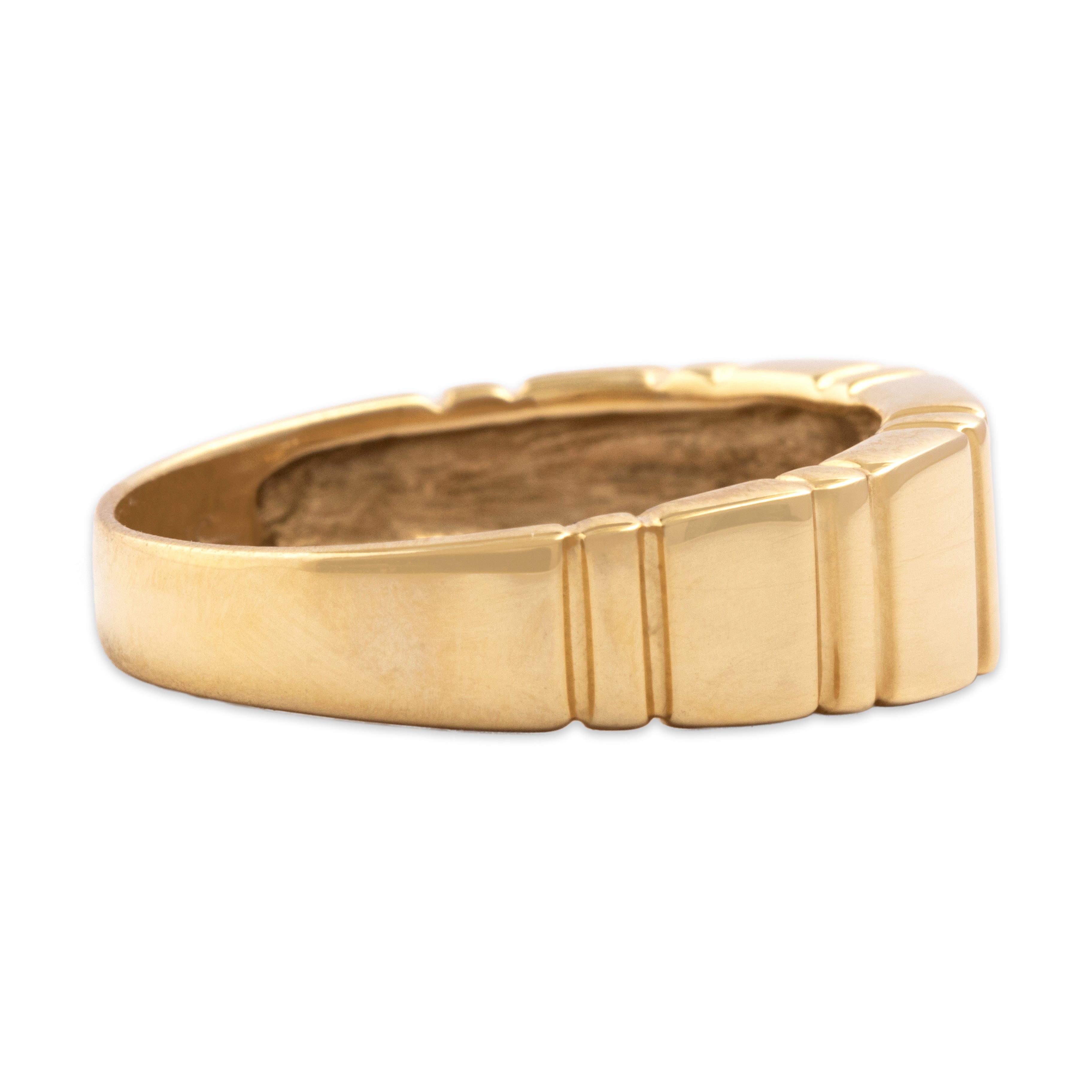Vintage 14k Yellow Gold Diamond Flush Set Ribbed Band Ring - Side view