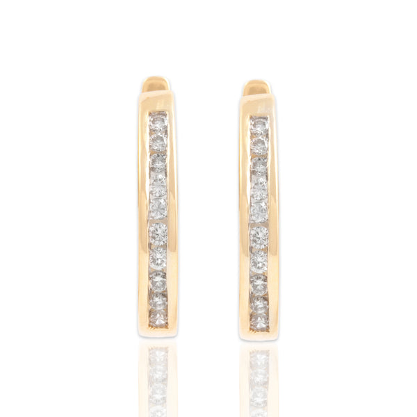 Vintage 14k Yellow Gold Diamond Elegant Sparkling Channel Hoop Earrings
