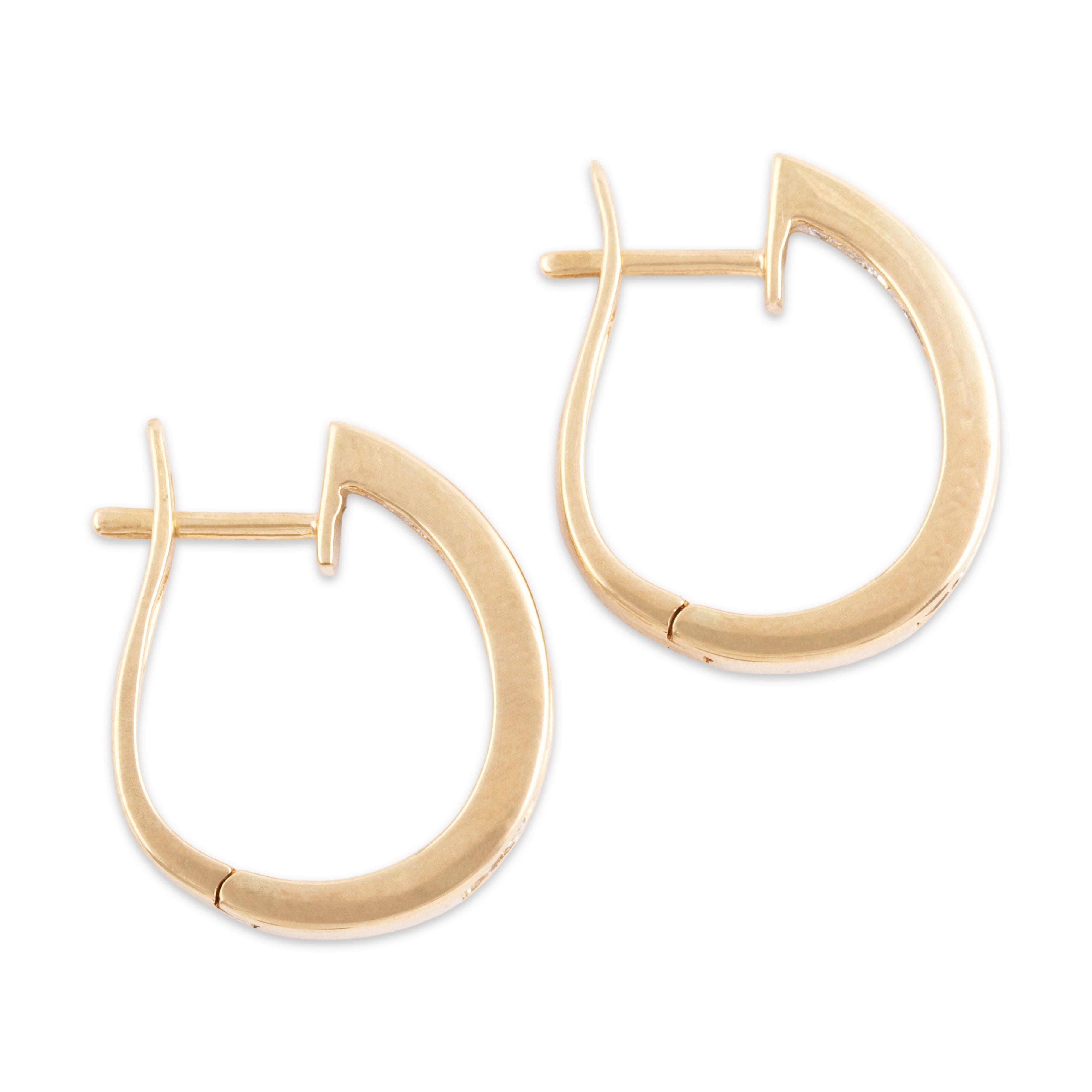Vintage 14k Yellow Gold Diamond Elegant Sparkling Channel Hoop Earrings - Side view