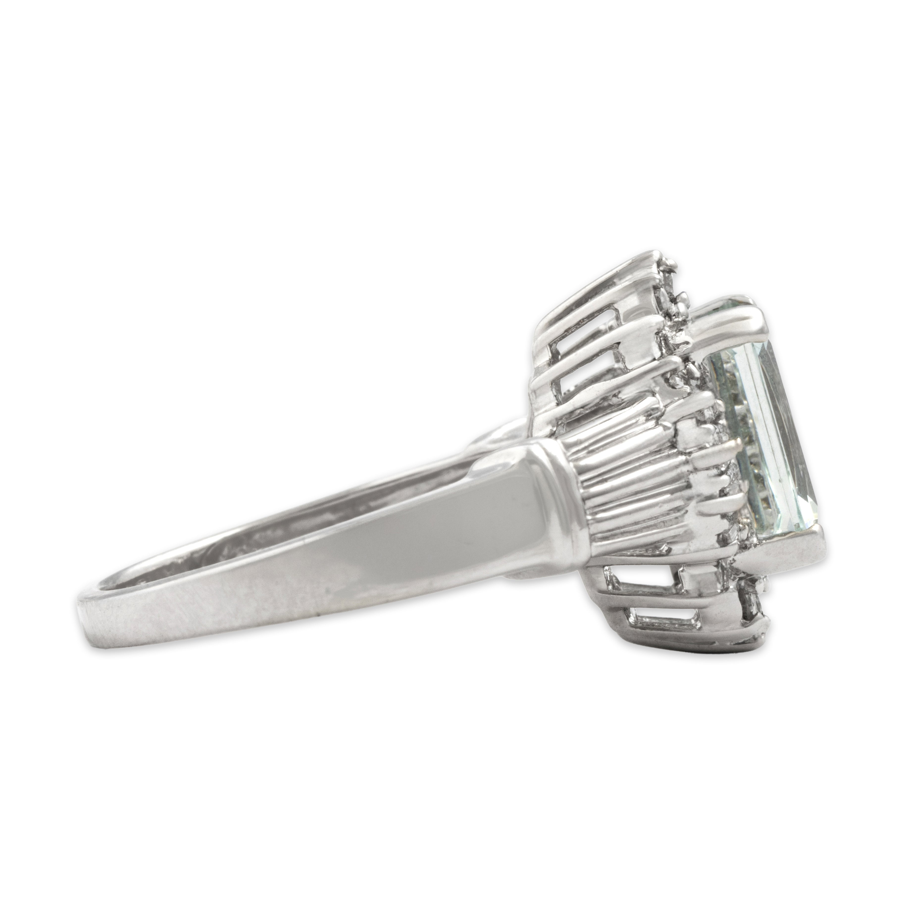 Vintage 14k White Gold Aquamarine Diamond Accentuated Halo Ring - Side view