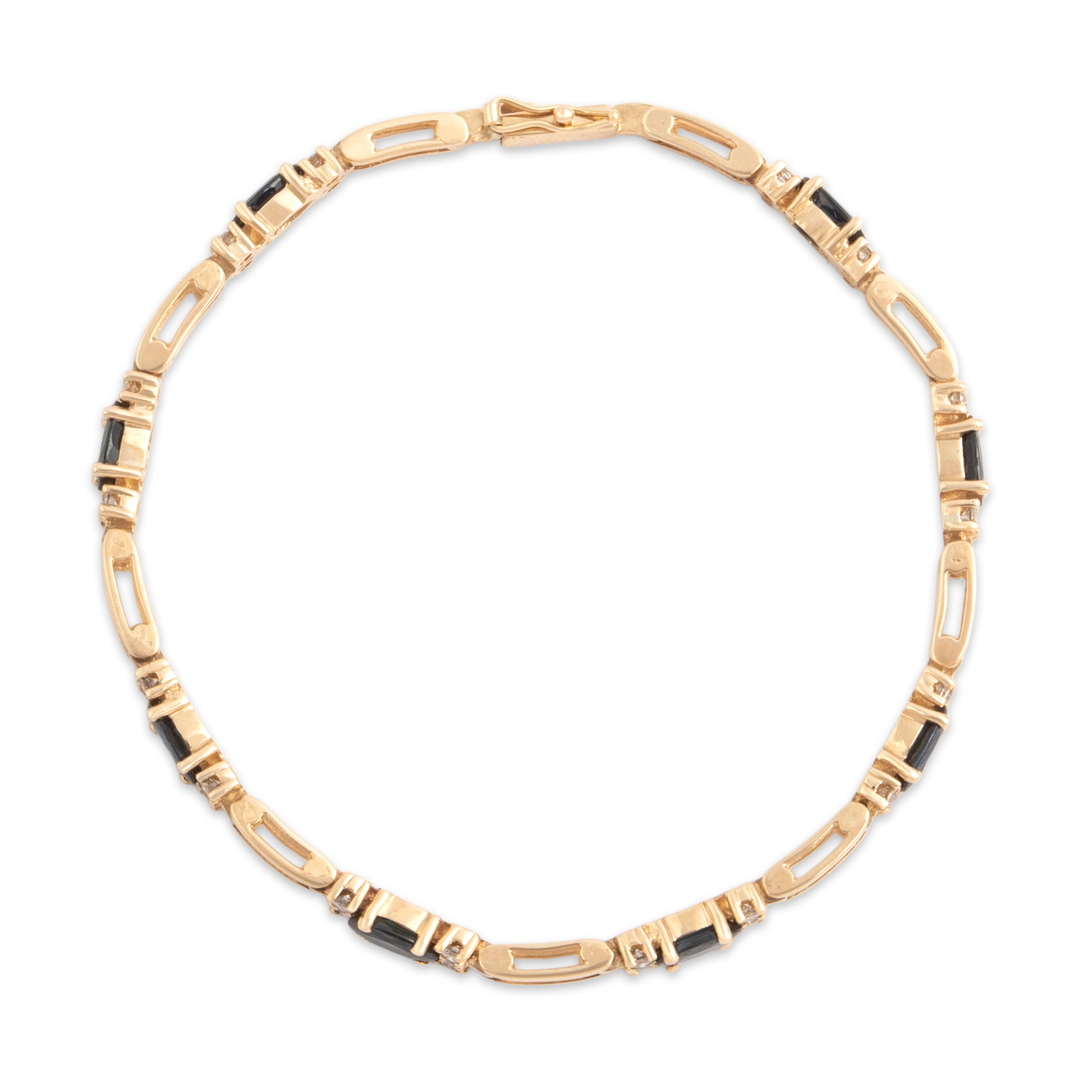 Vintage 14k Yellow Gold 3.63cttw Blue Sapphire .61cttw Diamond Elegant Elongated Adorned Link Bracelet - Overall view