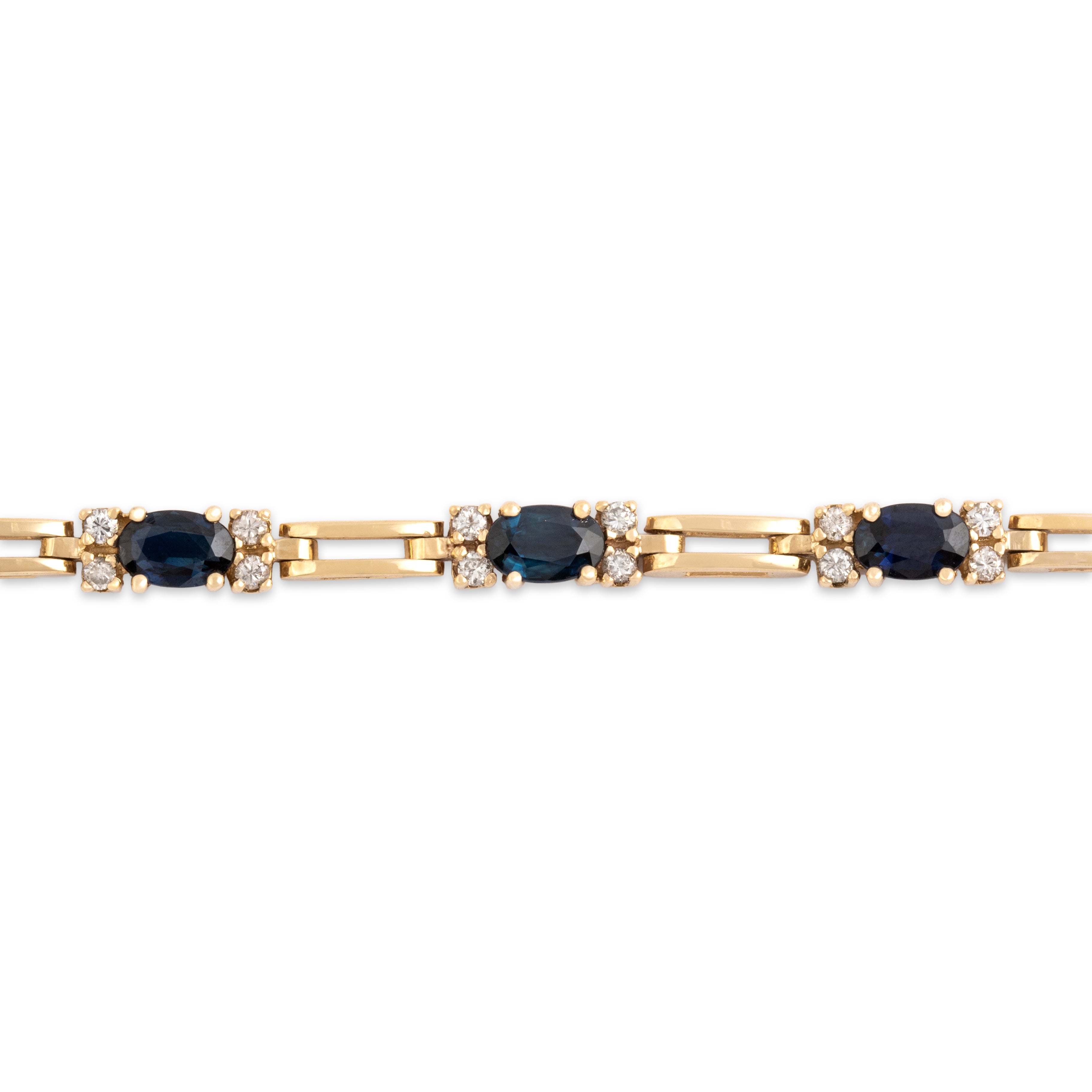 Vintage 14k Yellow Gold 3.63cttw Blue Sapphire .61cttw Diamond Elegant Elongated Adorned Link Bracelet - Close-up view