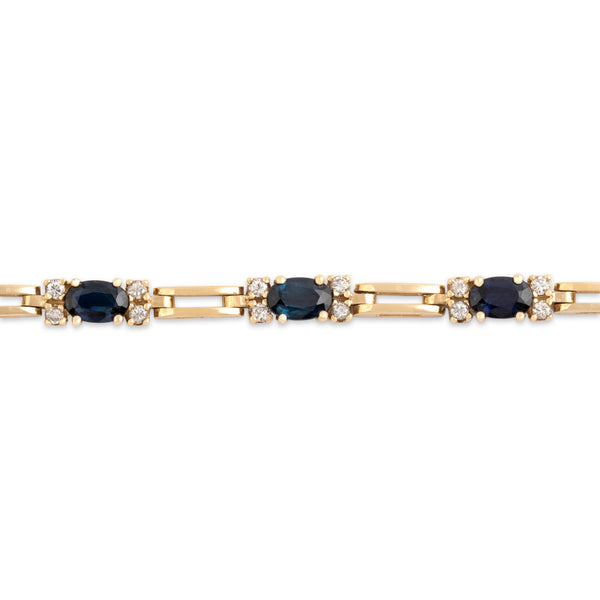 Vintage 14k Yellow Gold 3.63cttw Blue Sapphire .61cttw Diamond Link Bracelet 6.5
