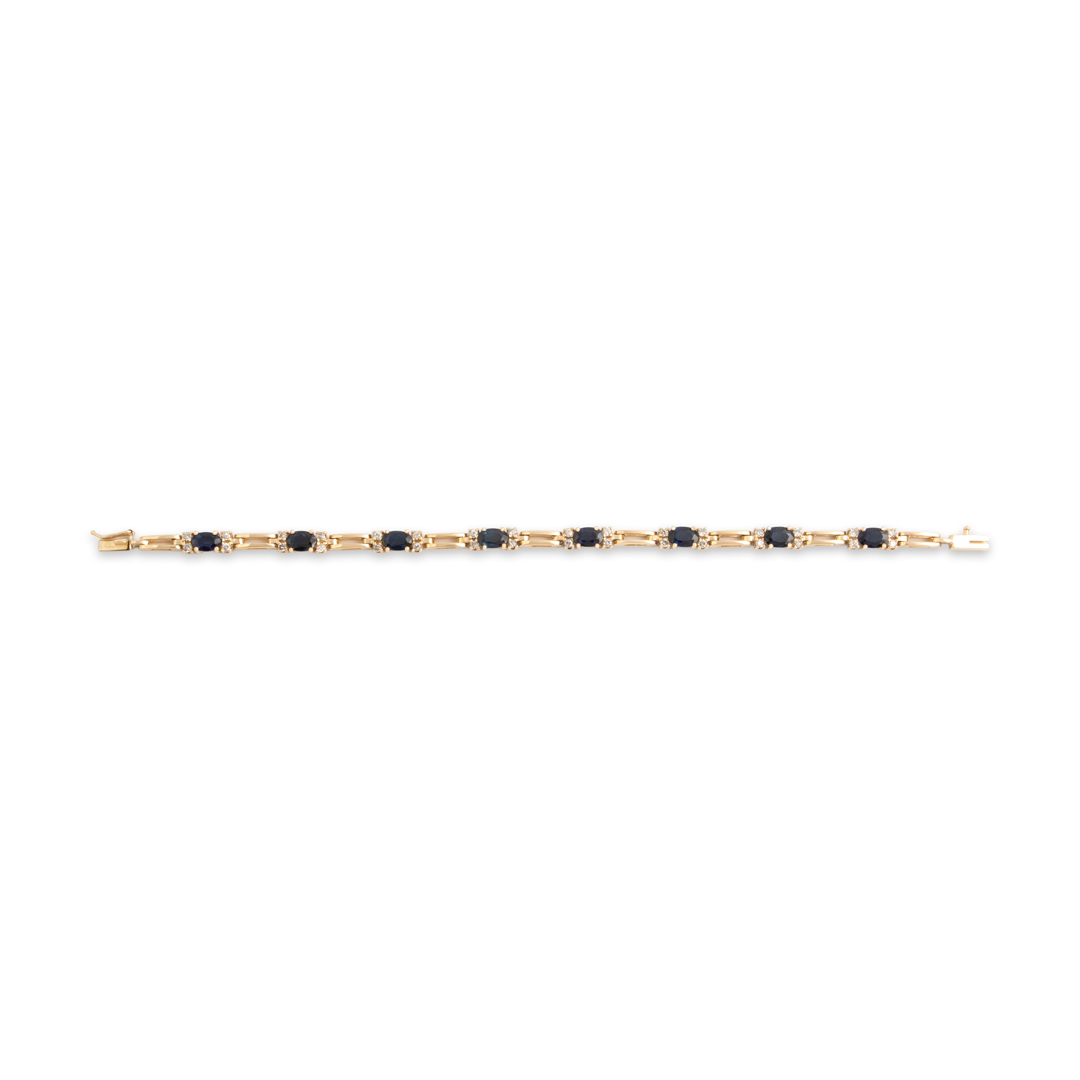 Vintage 14k Yellow Gold 3.63cttw Blue Sapphire .61cttw Diamond Elegant Elongated Adorned Link Bracelet - Overall view