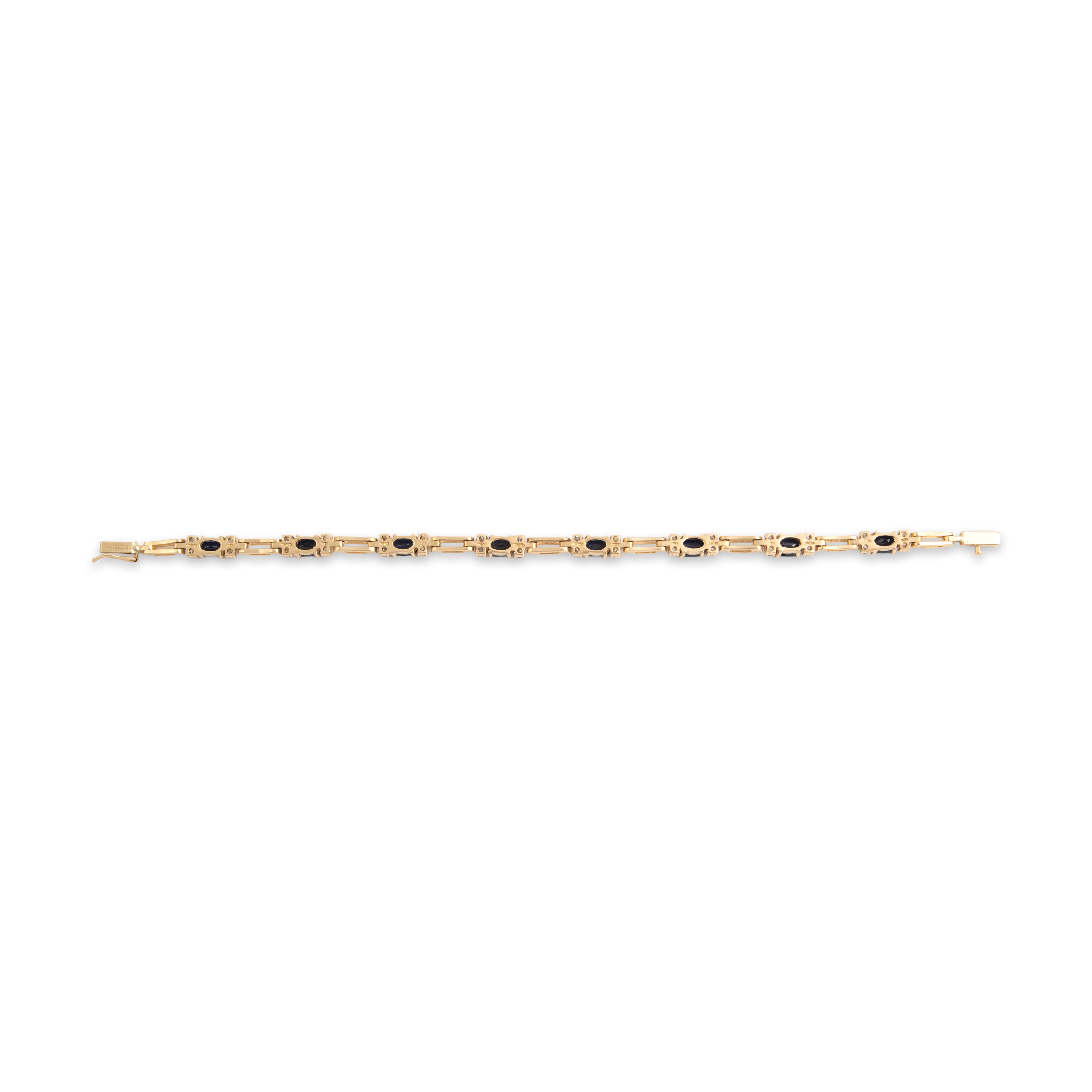 Vintage 14k Yellow Gold 3.63cttw Blue Sapphire .61cttw Diamond Elegant Elongated Adorned Link Bracelet - Back view