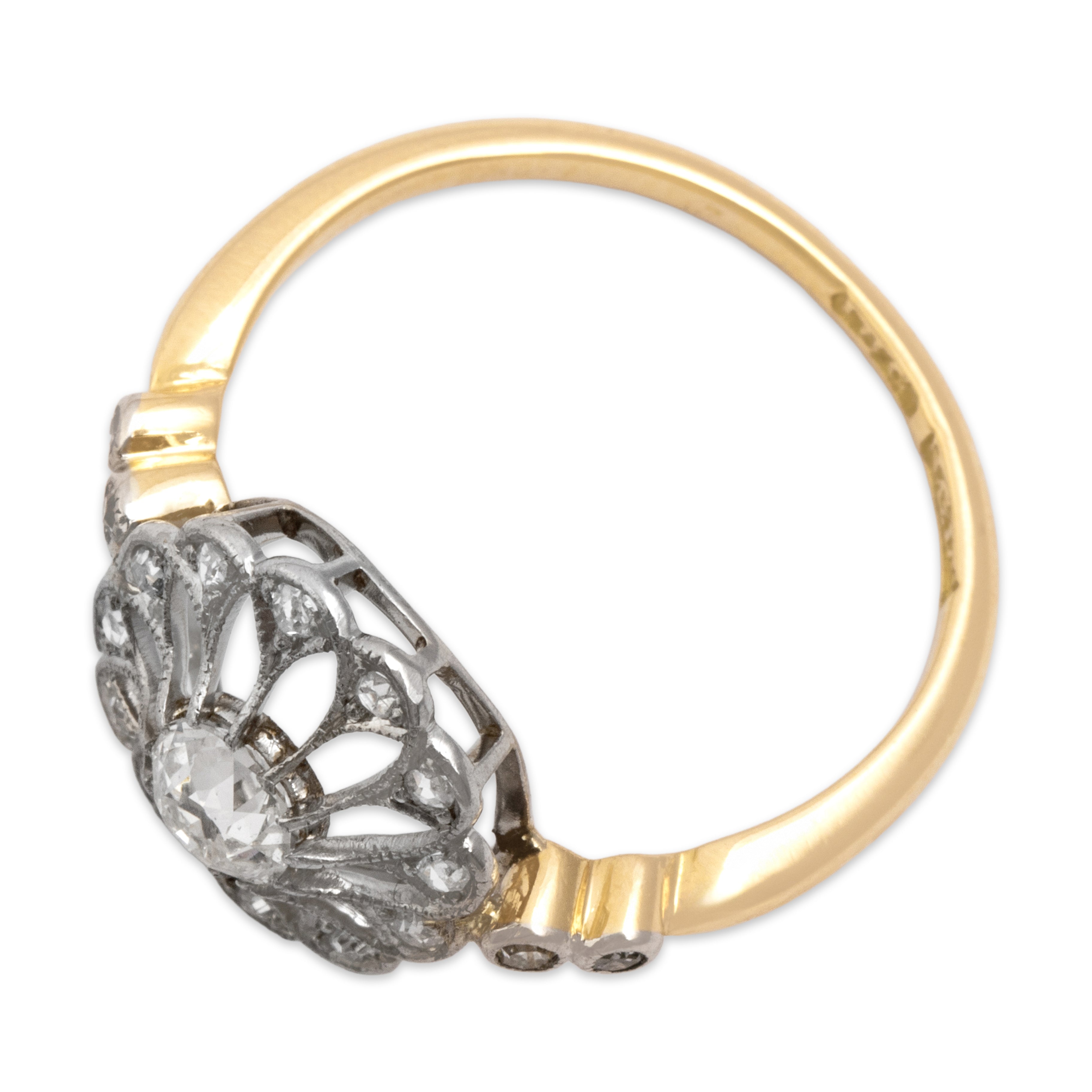 Antique 18k Yellow Gold & Platinum .44cttw Old Mine Diamond Openwork Ring - Overall view