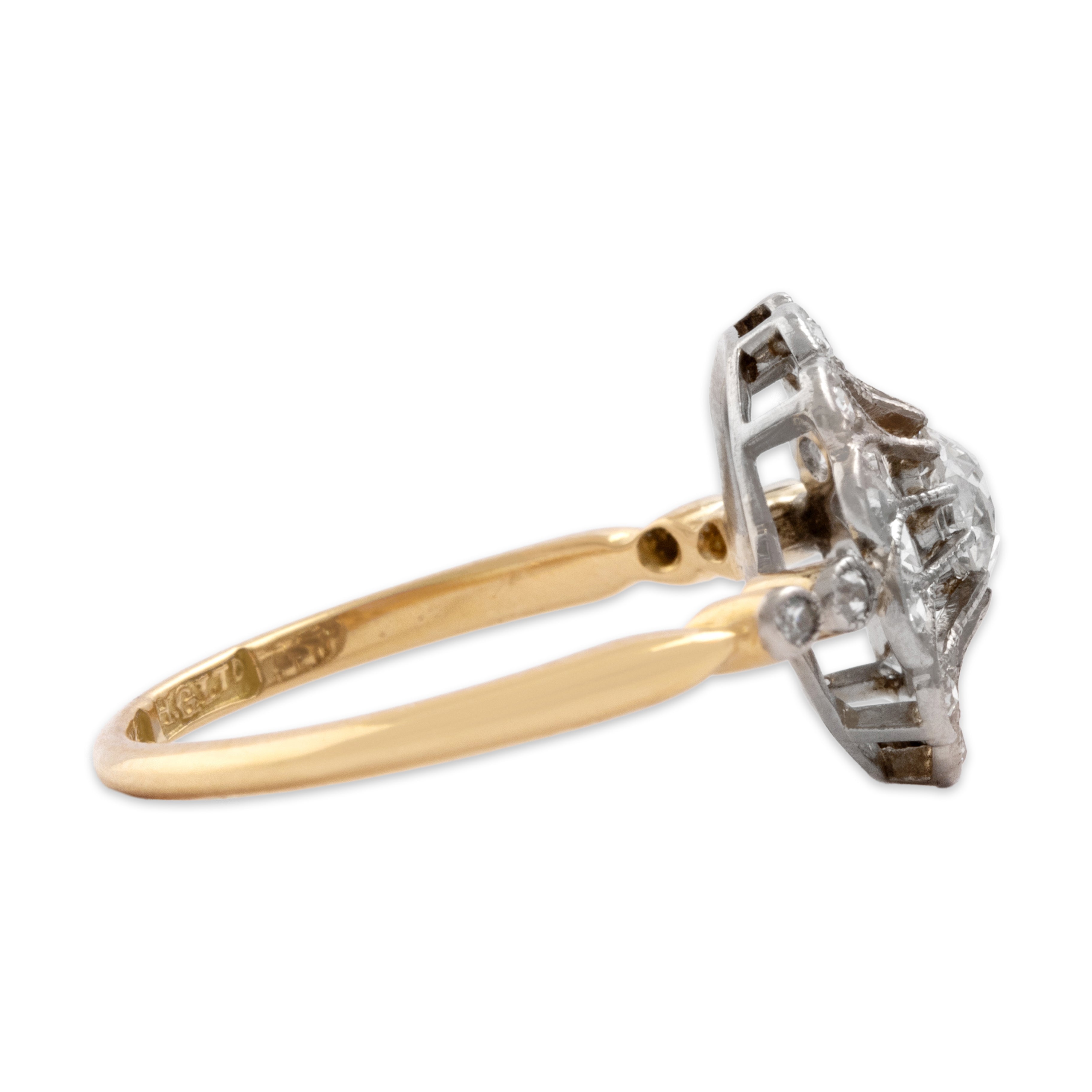 Antique 18k Yellow Gold & Platinum .44cttw Old Mine Diamond Openwork Ring - Side view