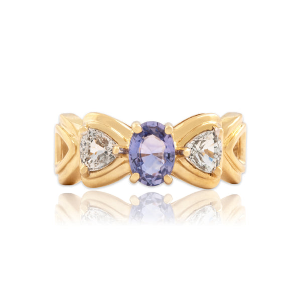 Vintage 14k Yellow Gold 1.54cttw Pale Blue Purple Sapphire Sparkling Bow Ring 8.00