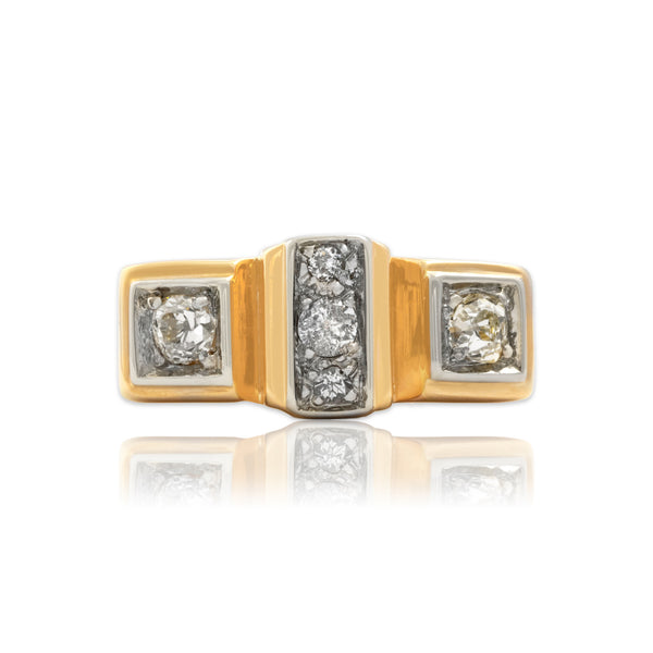 Vintage 14k Yellow Gold Old Mine Cut Diamond Striking Geometric Bar Ring 7.50