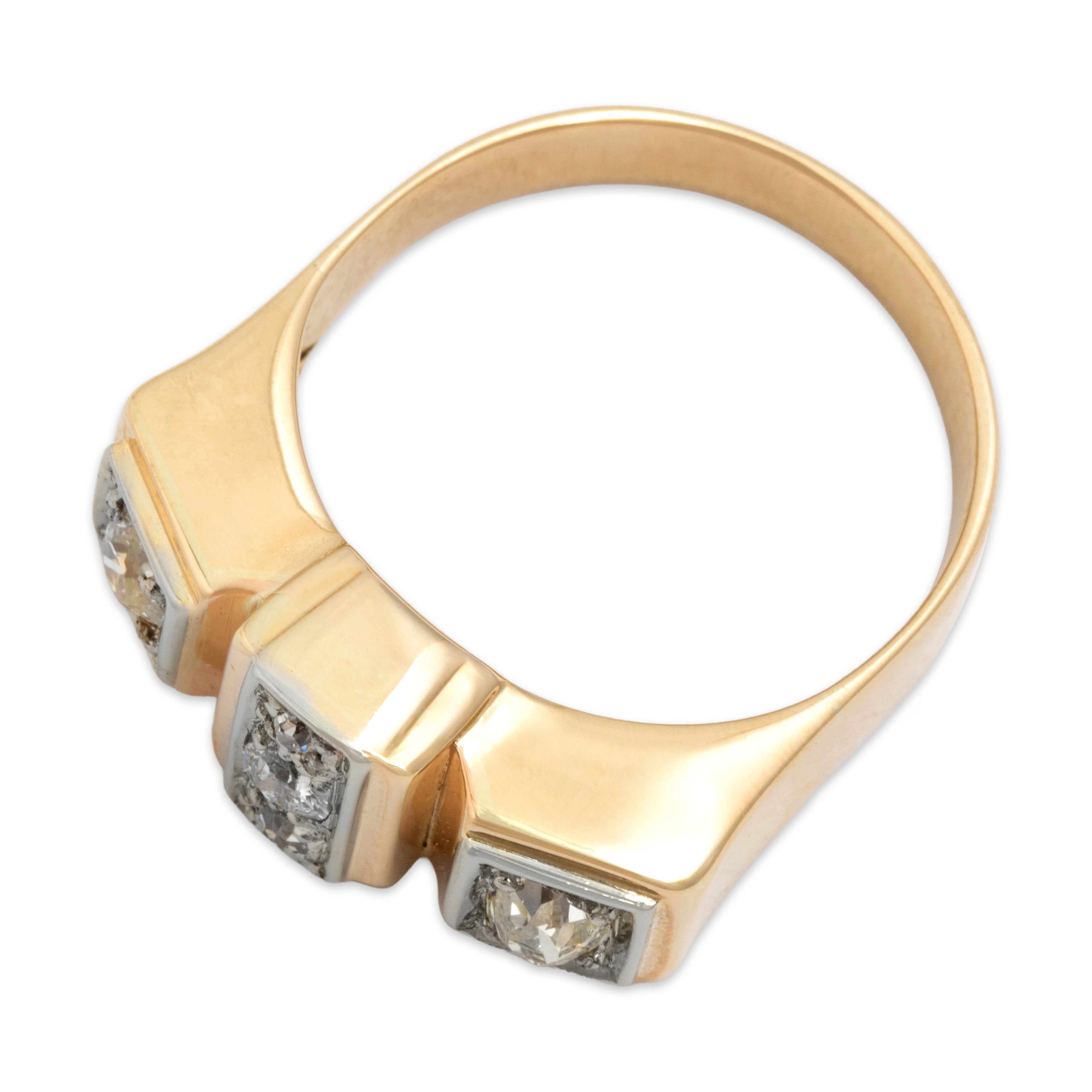 Vintage 14k Yellow Gold Old Mine Cut Diamond Striking Geometric Bar Ring - Overall view