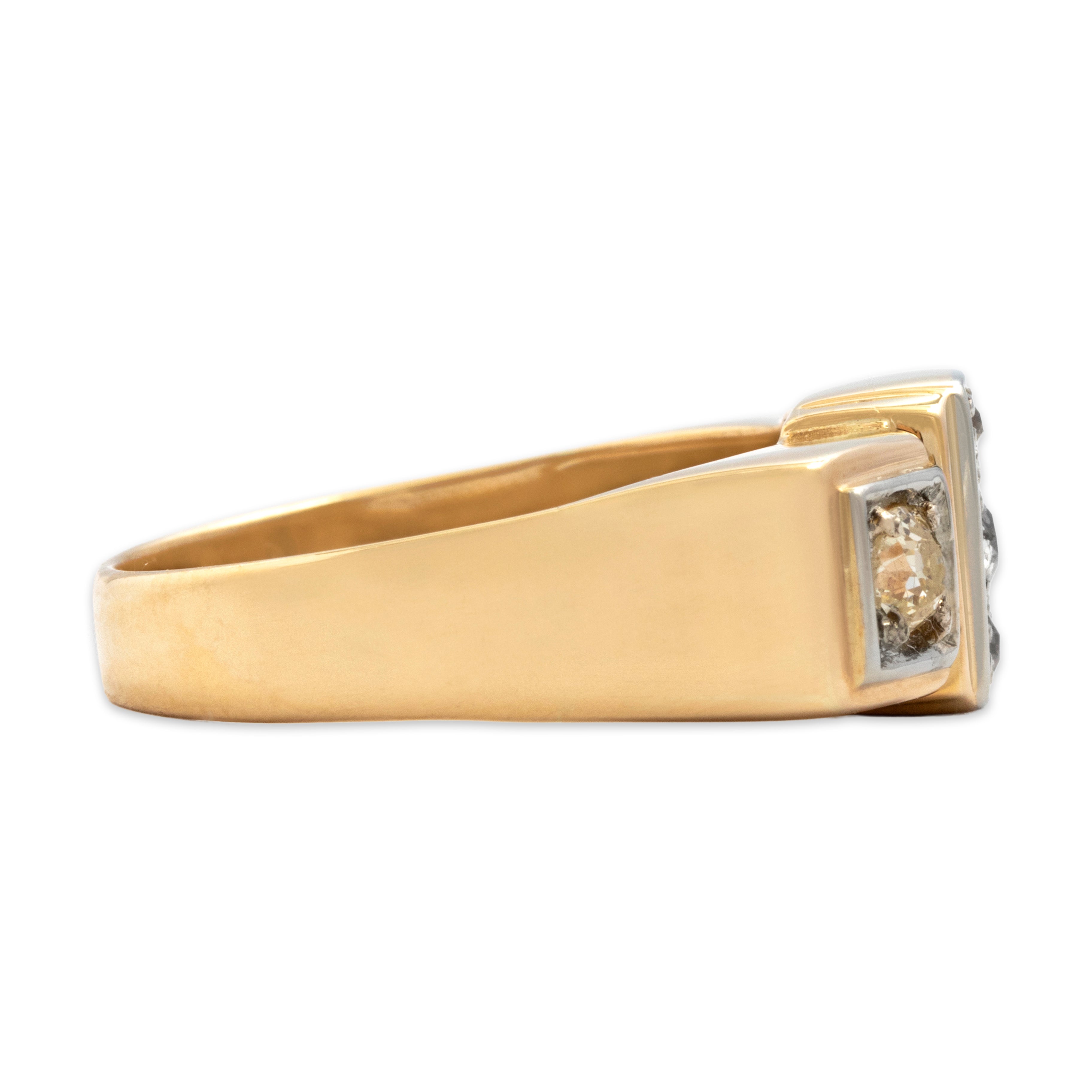Vintage 14k Yellow Gold Old Mine Cut Diamond Striking Geometric Bar Ring - Side view