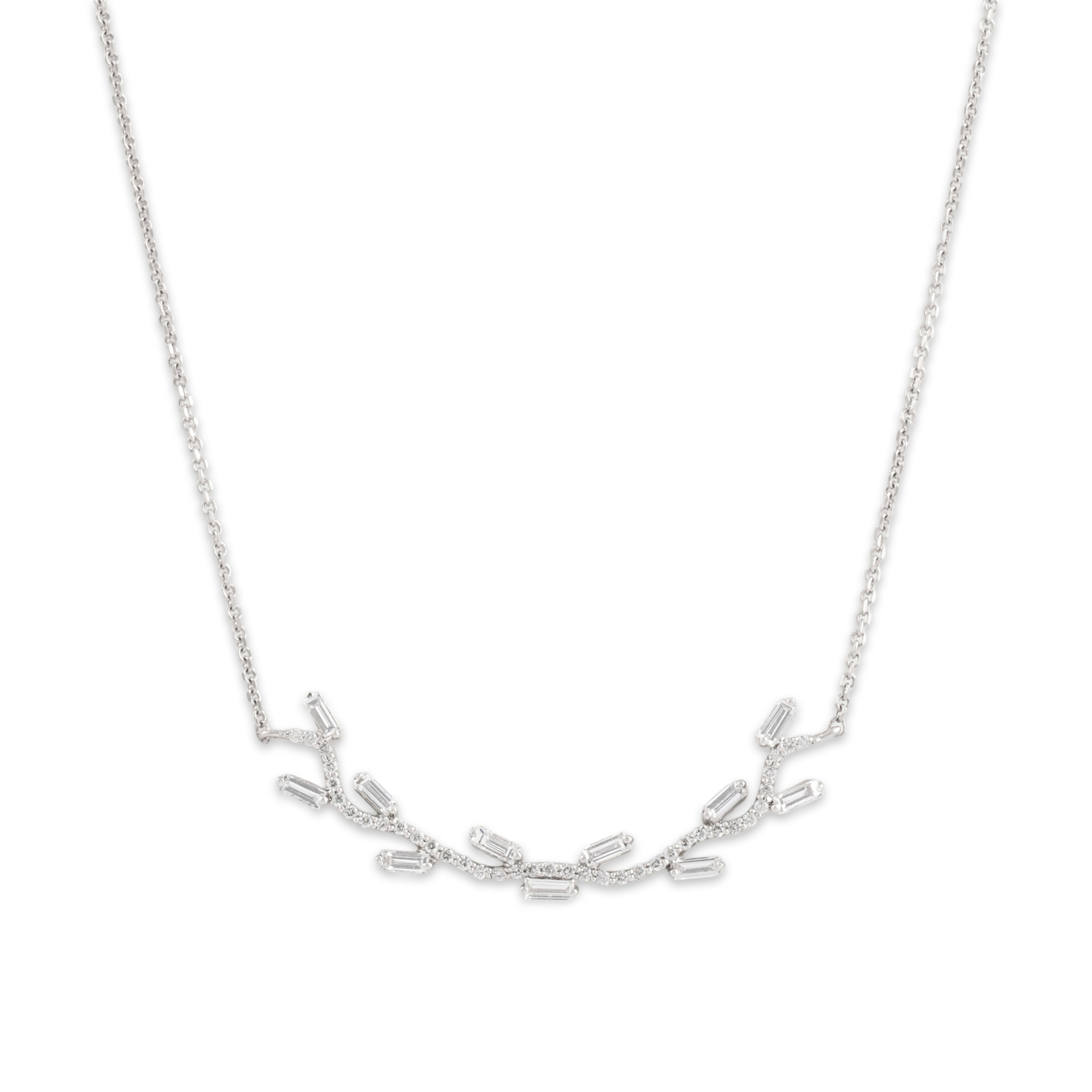 Estate 18k & 14k White Gold .51cttw Diamond Whimsical Branch Necklace 19.5