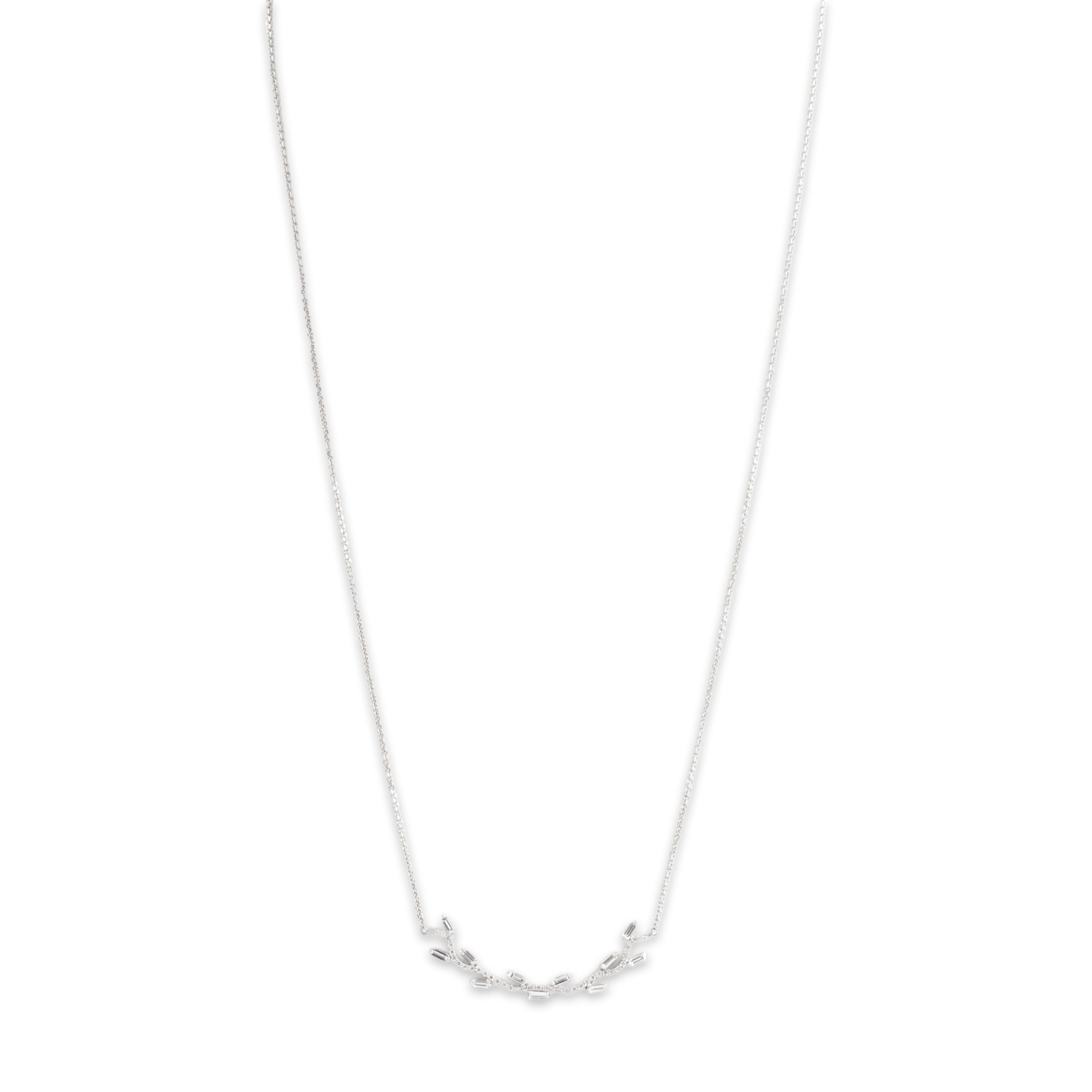 Estate 18k & 14k White Gold .51cttw Diamond Whimsical Baguette Organic Branch Necklace - detail view #1