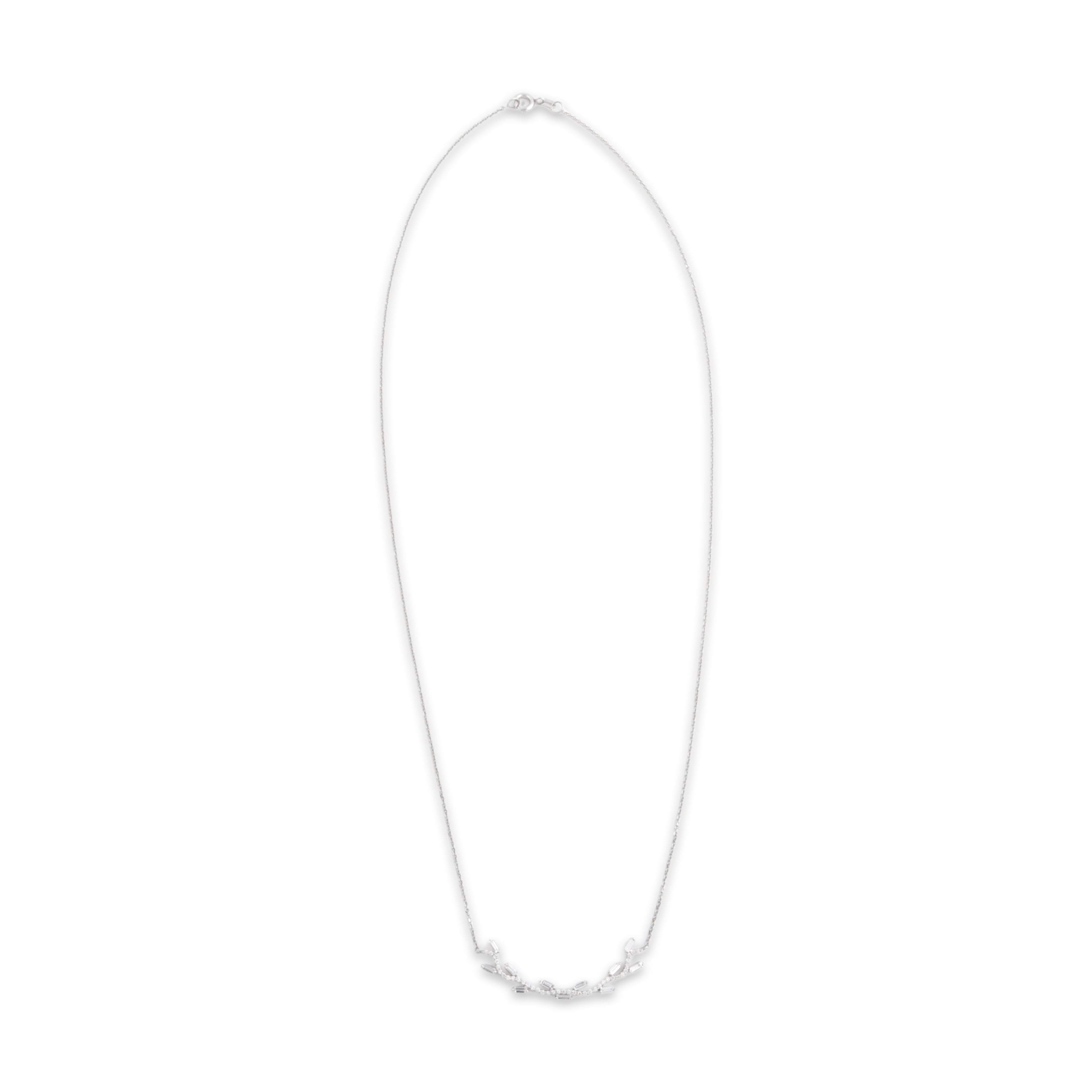 Estate 18k & 14k White Gold .51cttw Diamond Whimsical Baguette Organic Branch Necklace - Overall view