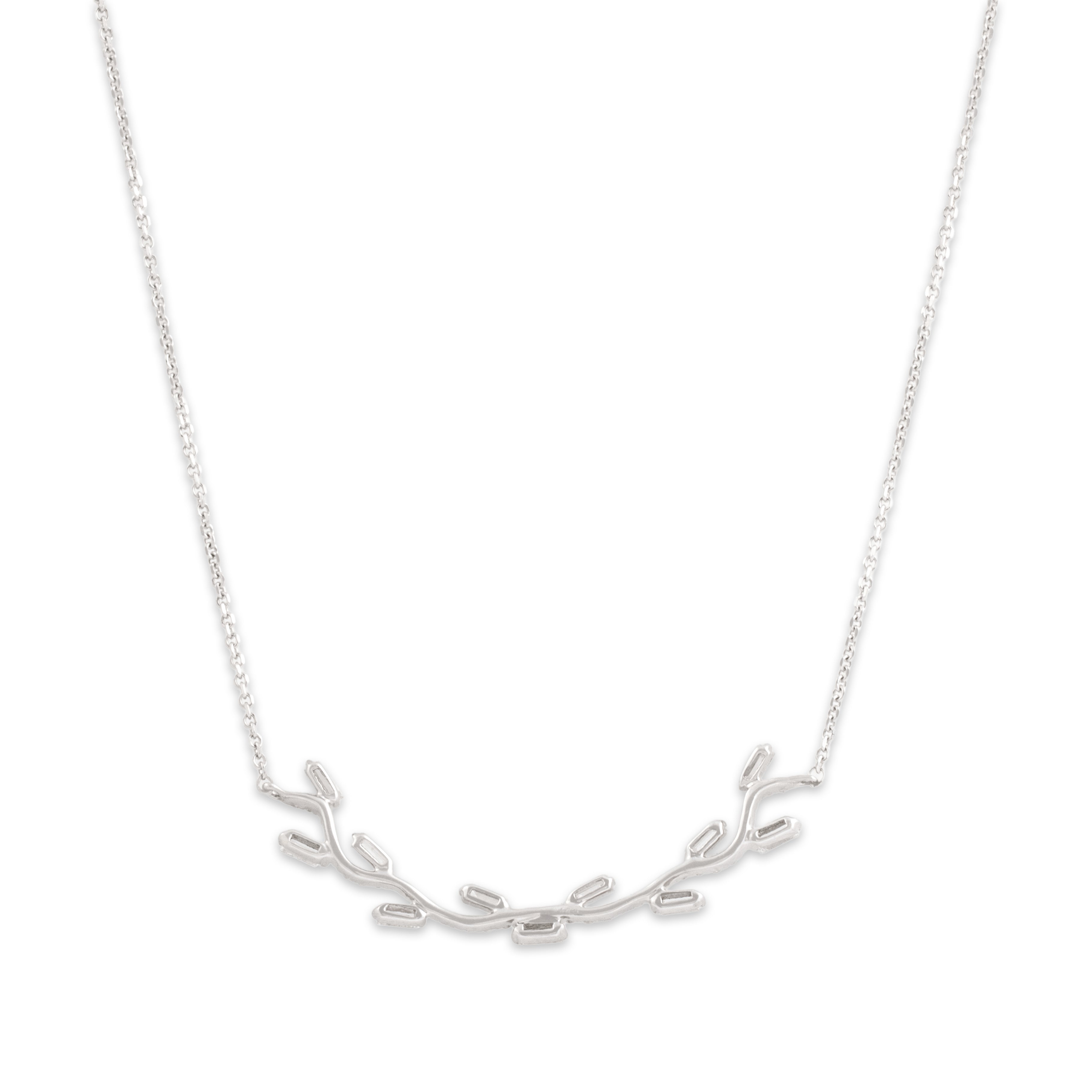 Estate 18k & 14k White Gold .51cttw Diamond Whimsical Baguette Organic Branch Necklace - Back view