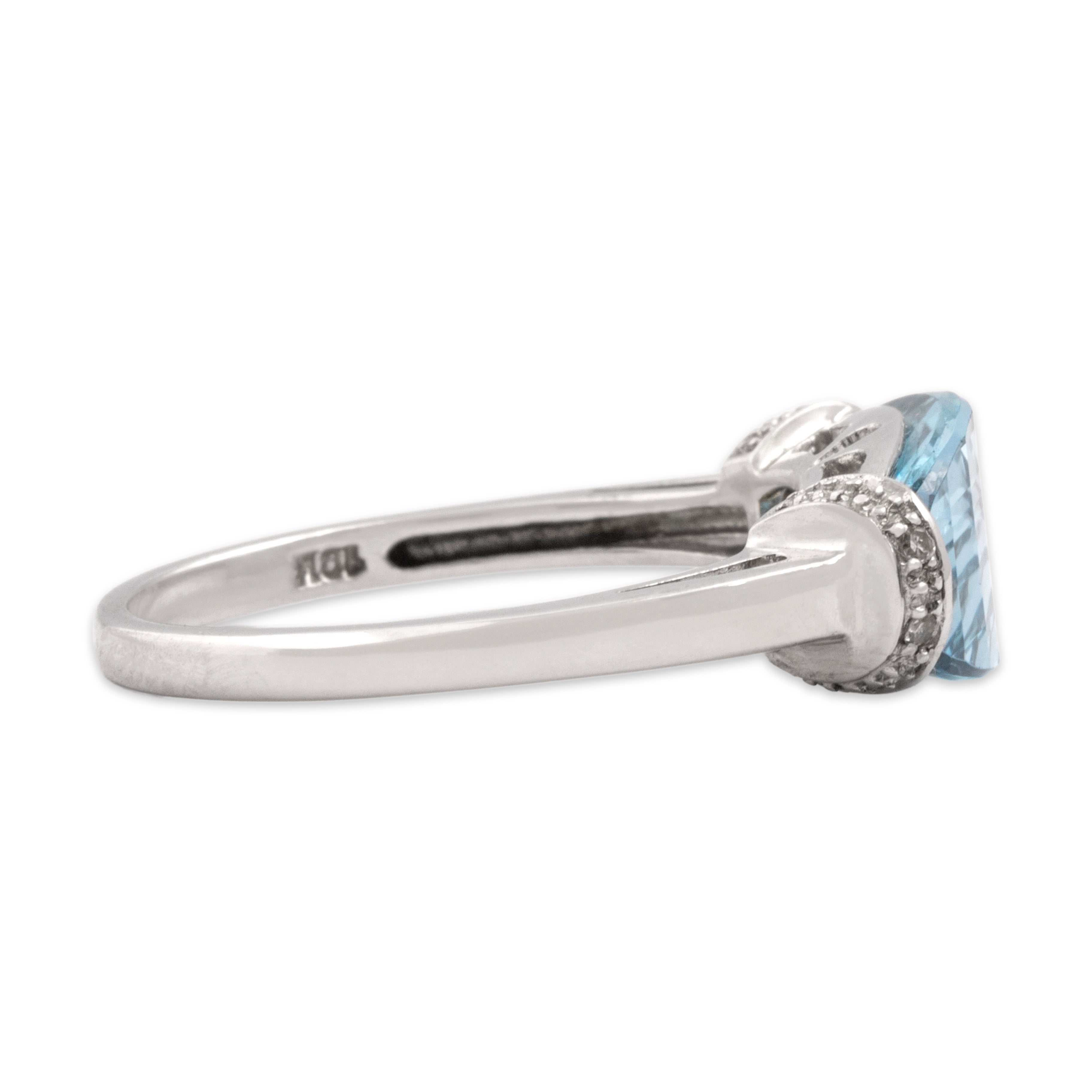Vintage 10k White Gold 3.25ct Sky Blue Topaz Diamond Flashing Curved Checkerboard Ring - Side view
