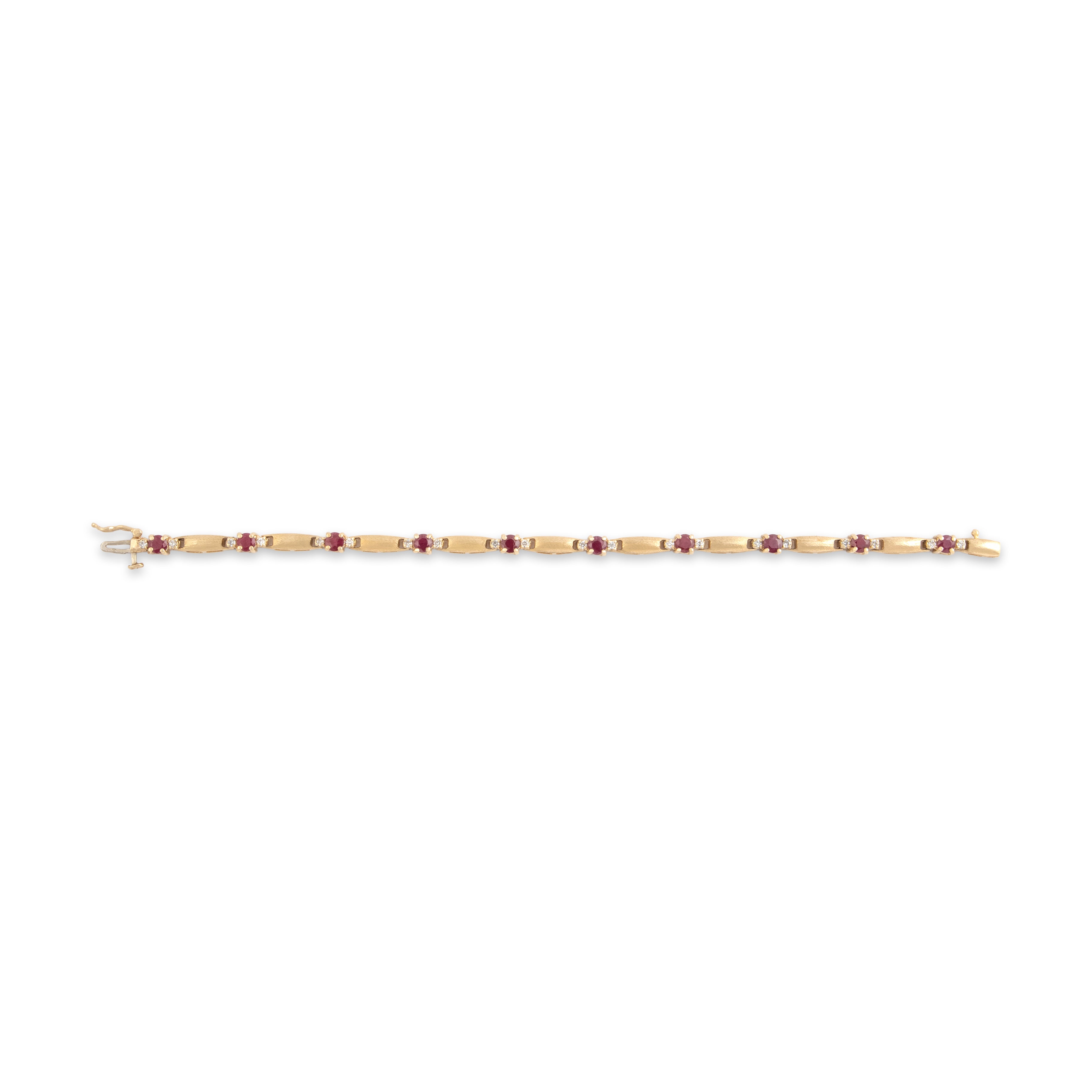 Vintage 14k Yellow Gold 2.68cttw Ruby Diamond Elegant Brushed Trio Link Bracelet - Overall view