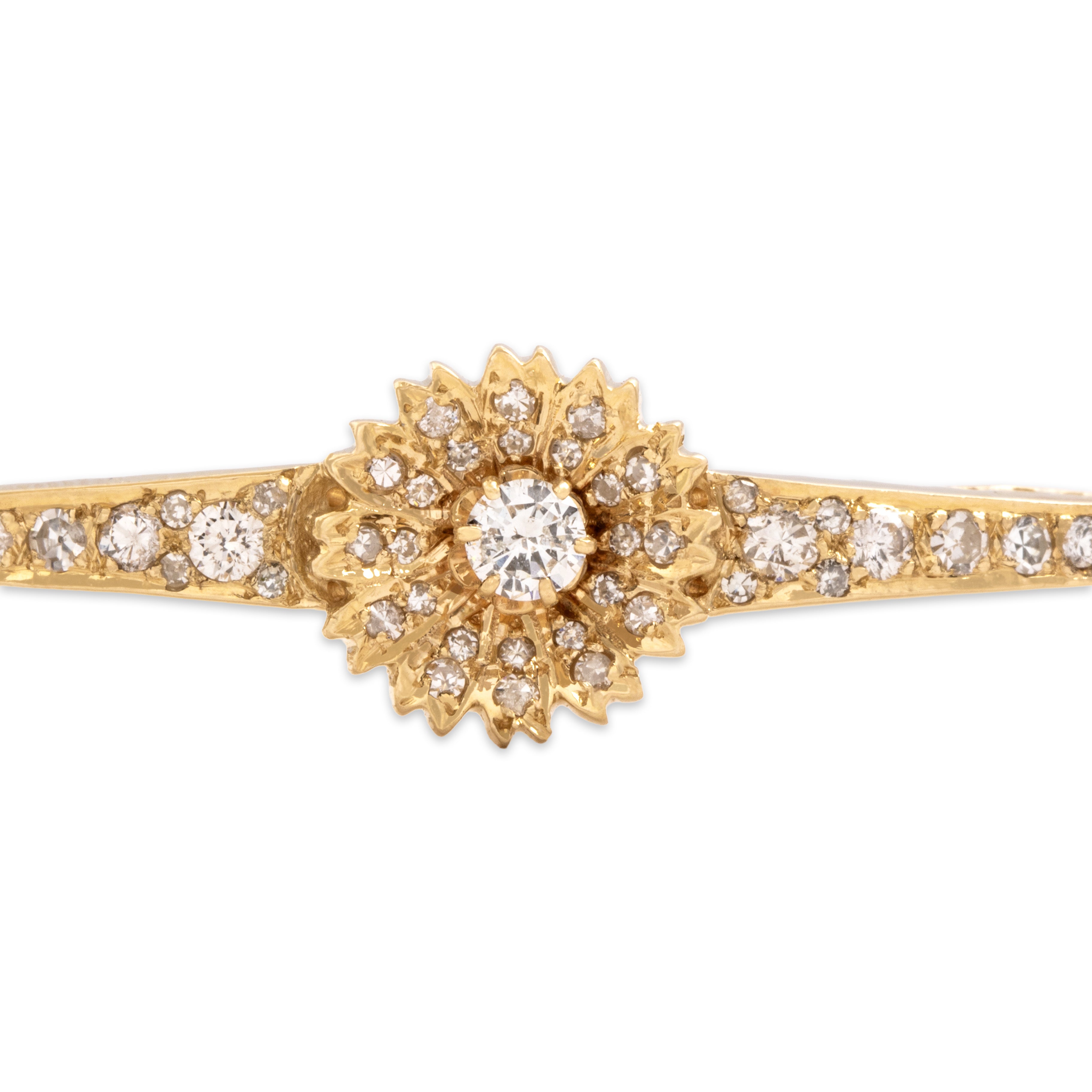 Vintage 14k Yellow Gold .71cttw Diamond Glittering Daisy Bangle Bracelet - detail view #1