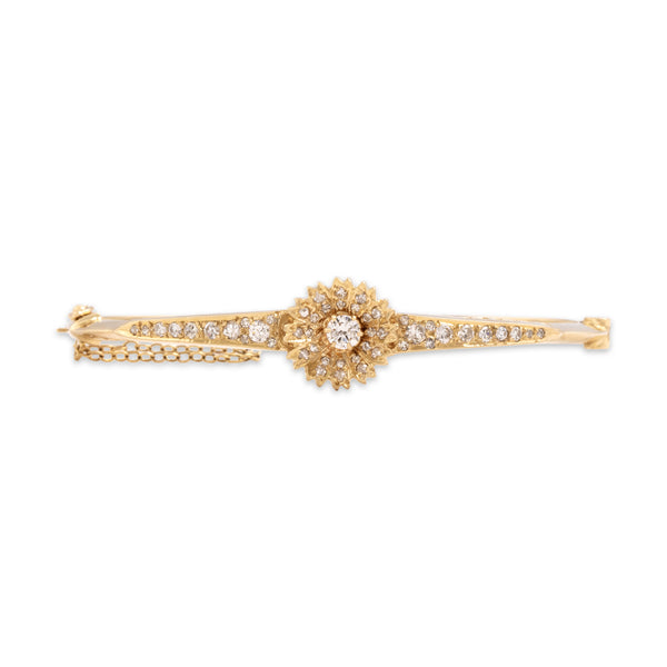 Vintage 14k Yellow Gold .71cttw Diamond Glittering Daisy Bangle Bracelet 6.25