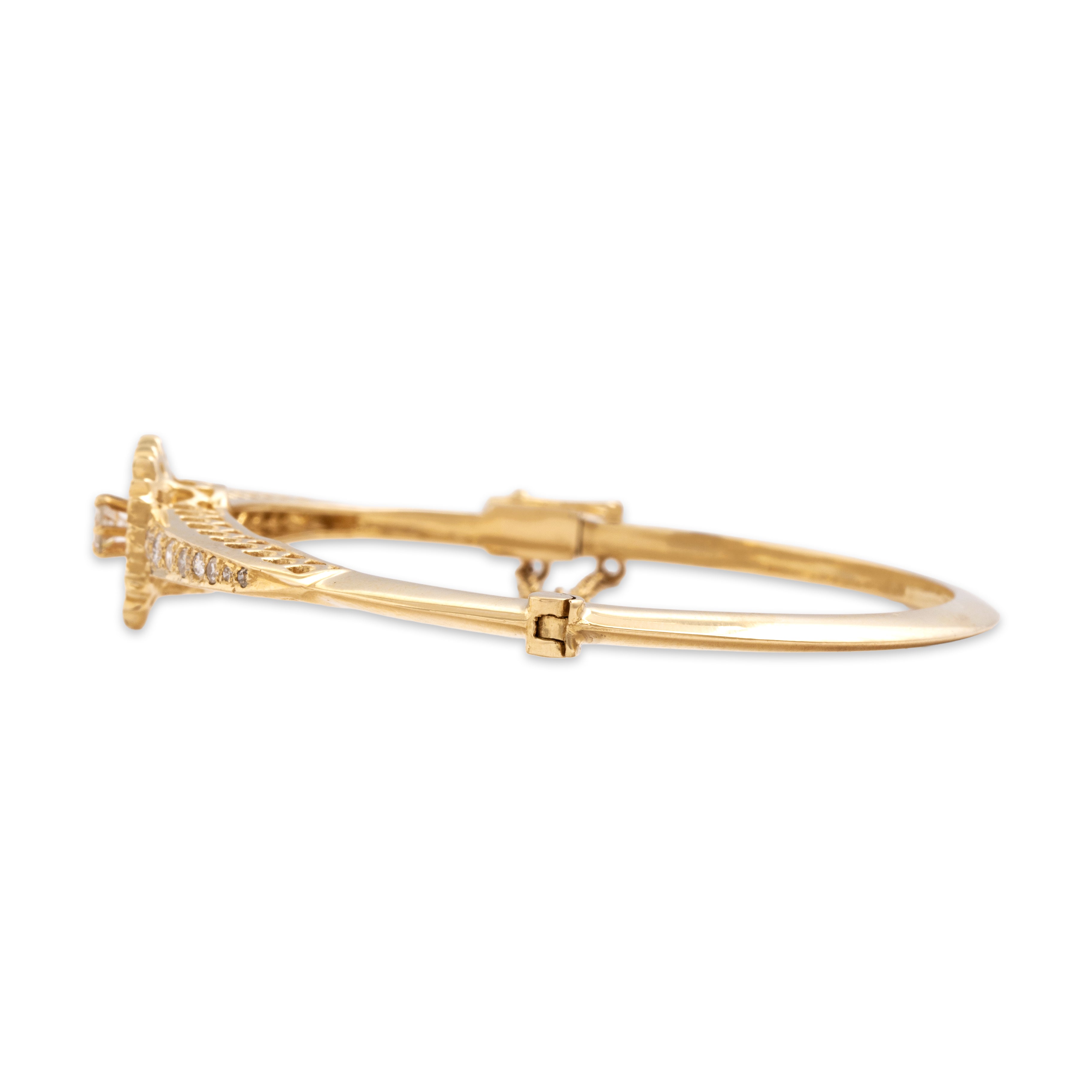 Vintage 14k Yellow Gold .71cttw Diamond Glittering Daisy Bangle Bracelet - Side view