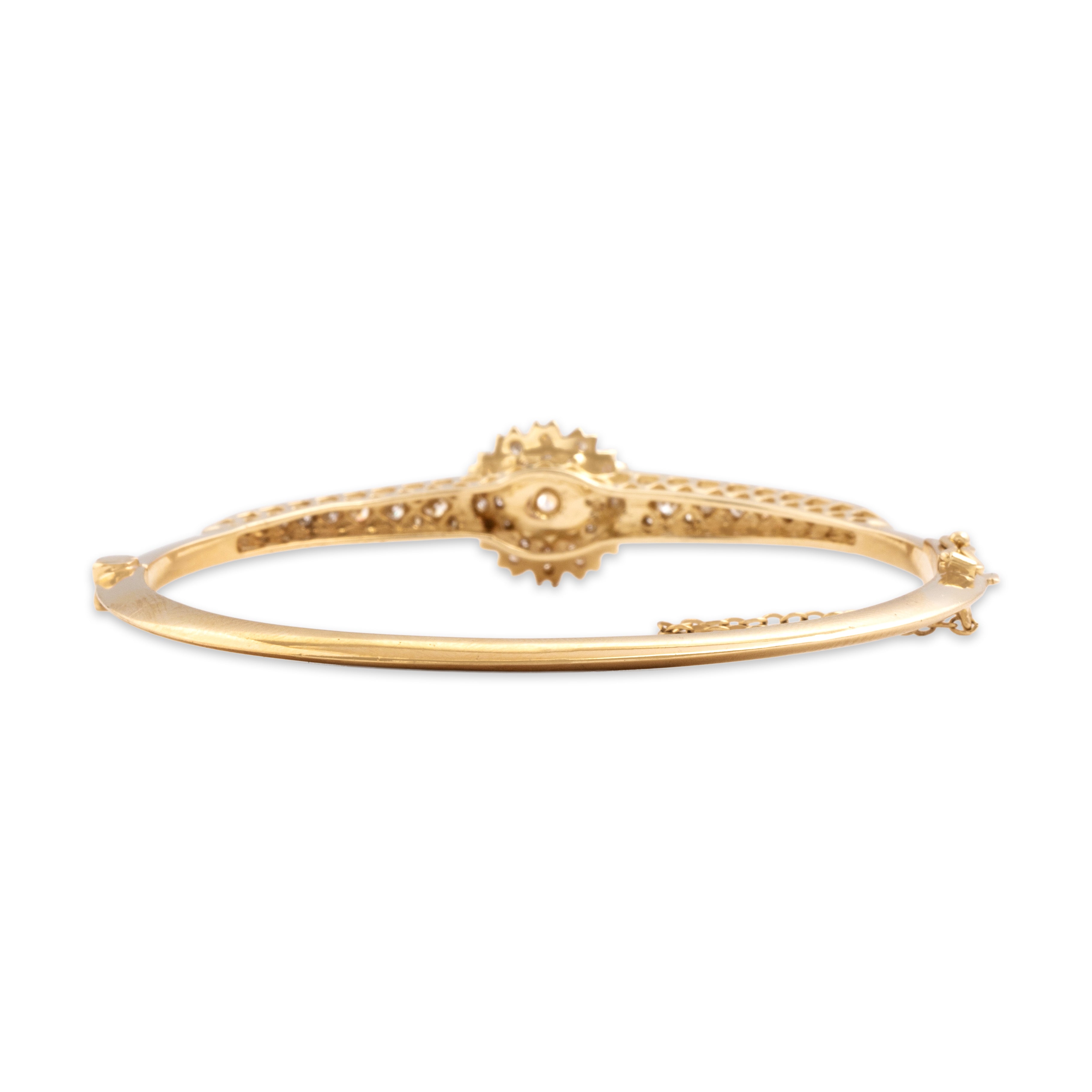 Vintage 14k Yellow Gold .71cttw Diamond Glittering Daisy Bangle Bracelet - Back view