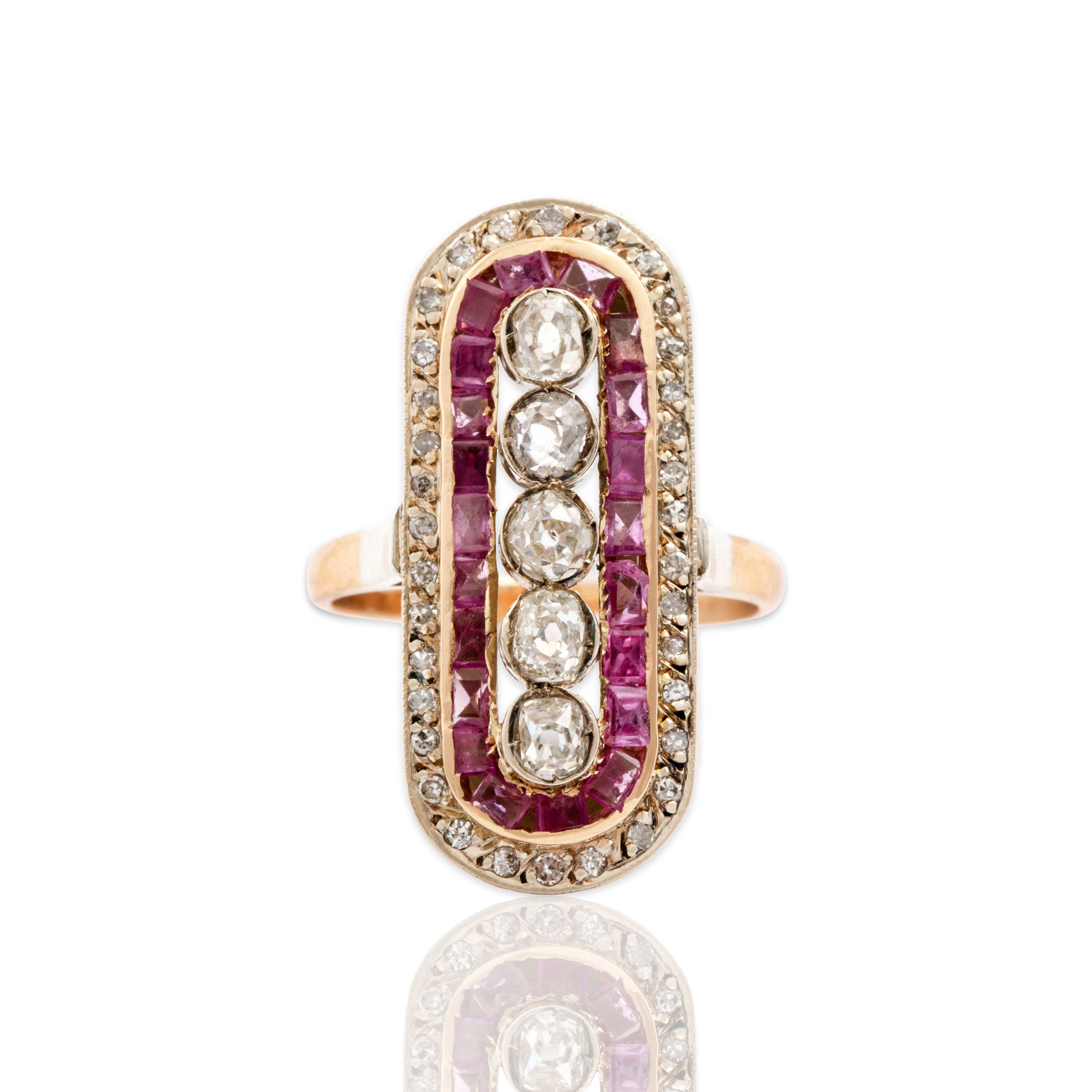 Antique 14k Rosy Yellow & White Gold .95cttw Old Mine Diamond Pink Sapphire Ring 6.00