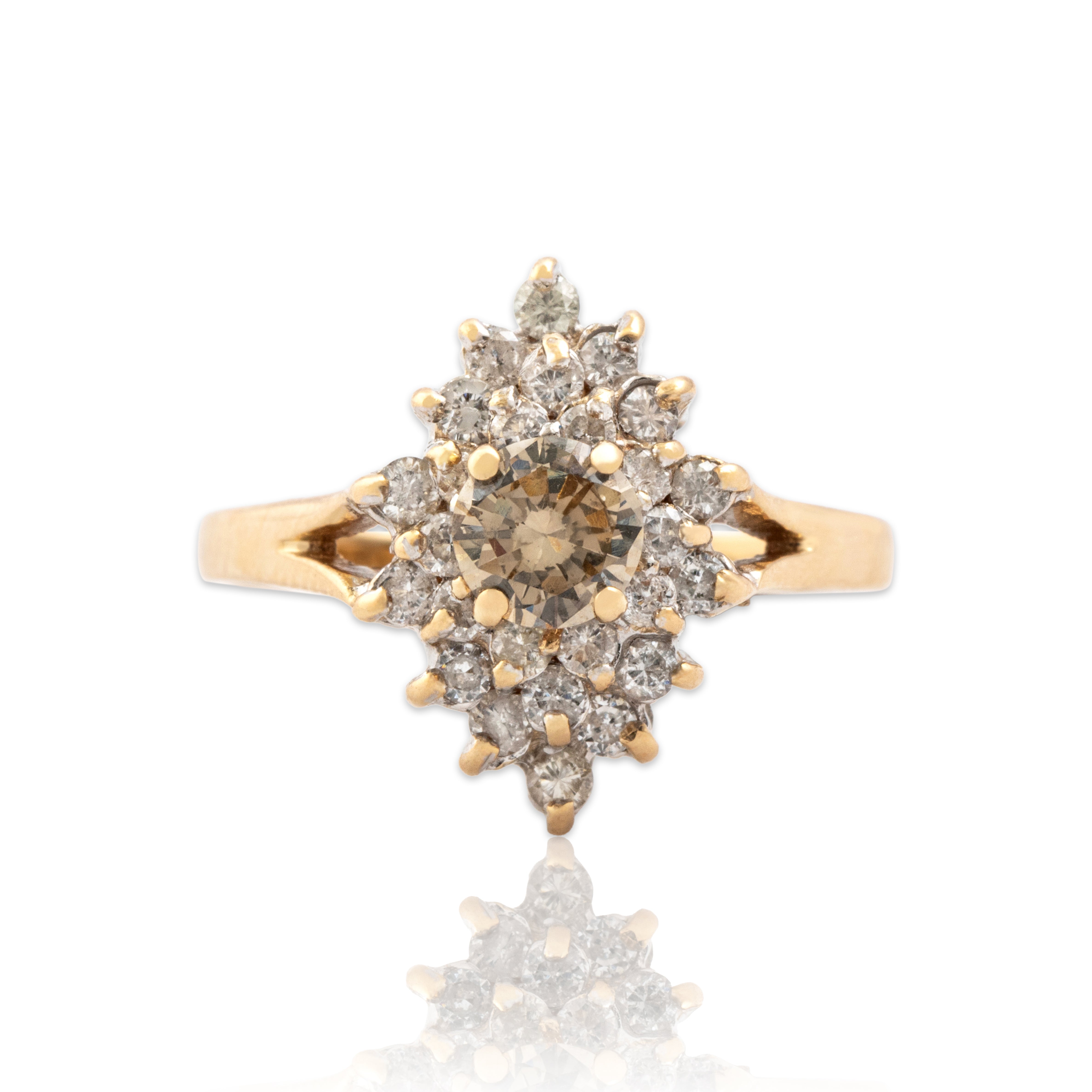 Vintage 14k Yellow & White Gold 1.0cttw Diamond Stunning Navette Cluster Ring 6.75
