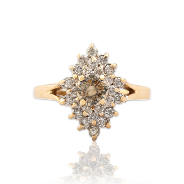 Vintage 14k Yellow & White Gold 1.0cttw Diamond Stunning Navette Cluster Ring 6.75