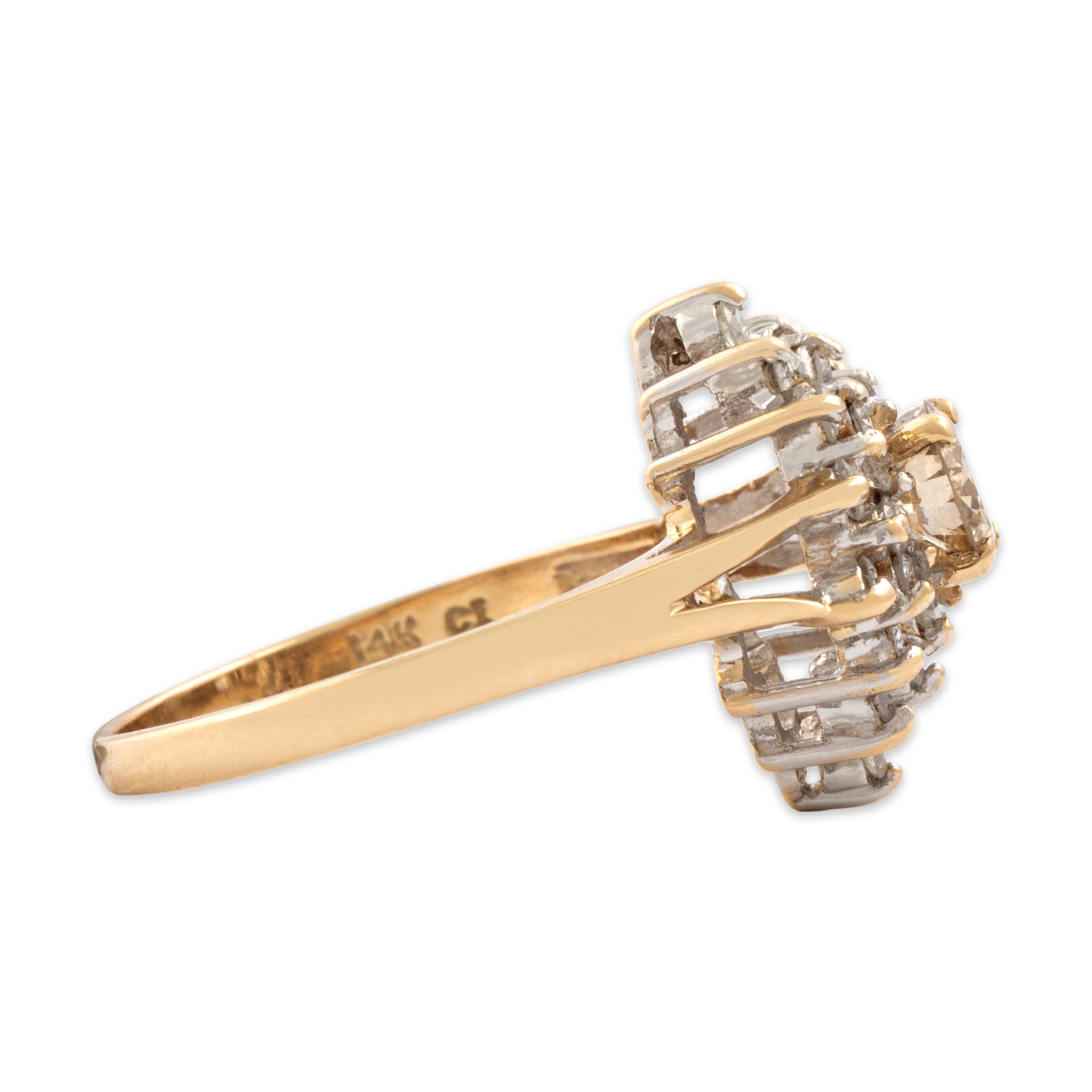 Vintage 14k Yellow & White Gold [Custom Carat] Stunning Navette Cluster Ring - Side view