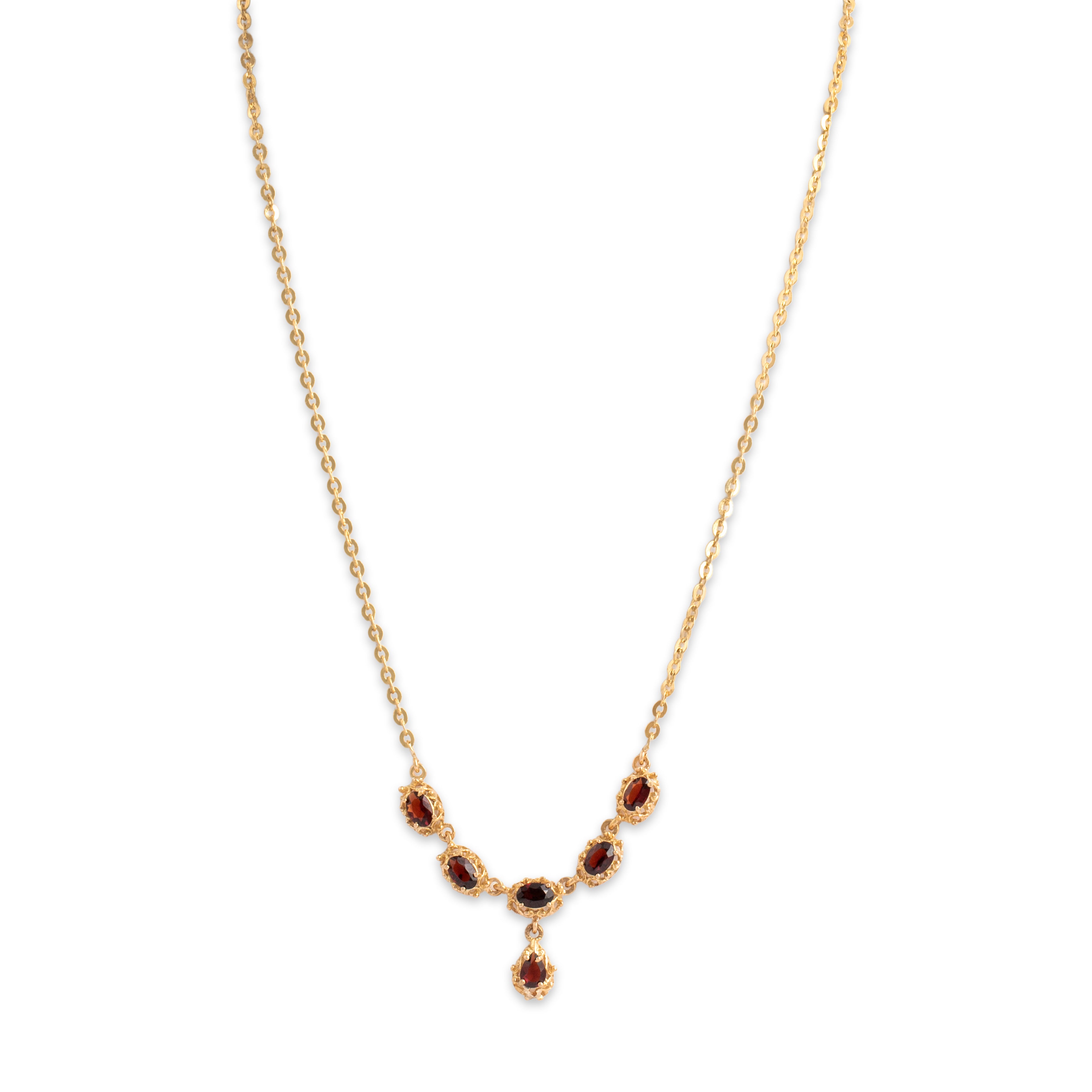 Vintage 18k Yellow Gold 2.46cttw Garnet Bold Floral Clasp Dangle Necklace - detail view #1