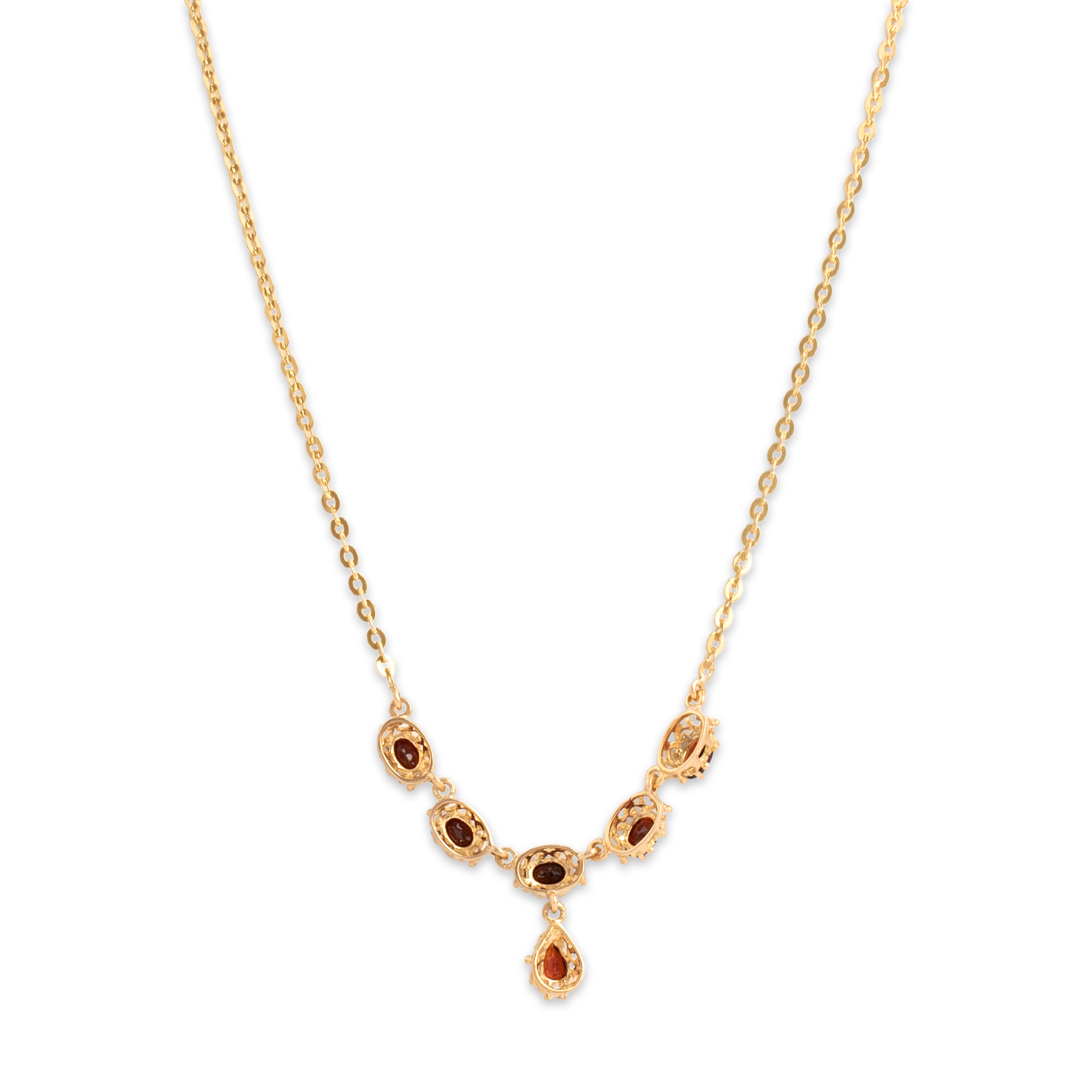 Vintage 18k Yellow Gold 2.46cttw Garnet Bold Floral Clasp Dangle Necklace - Back view