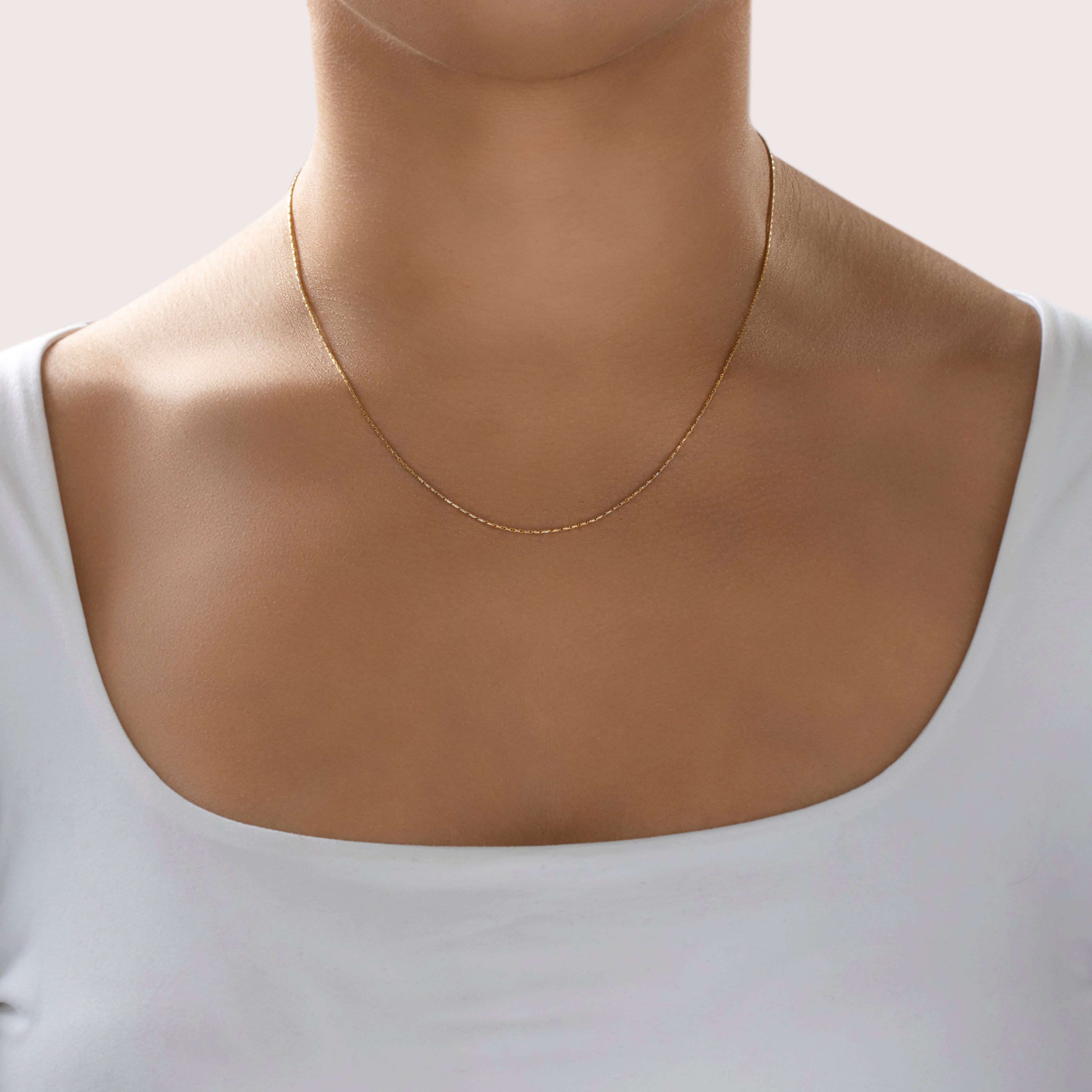 Vintage 14k Yellow Gold Everyday Necklace - On model view