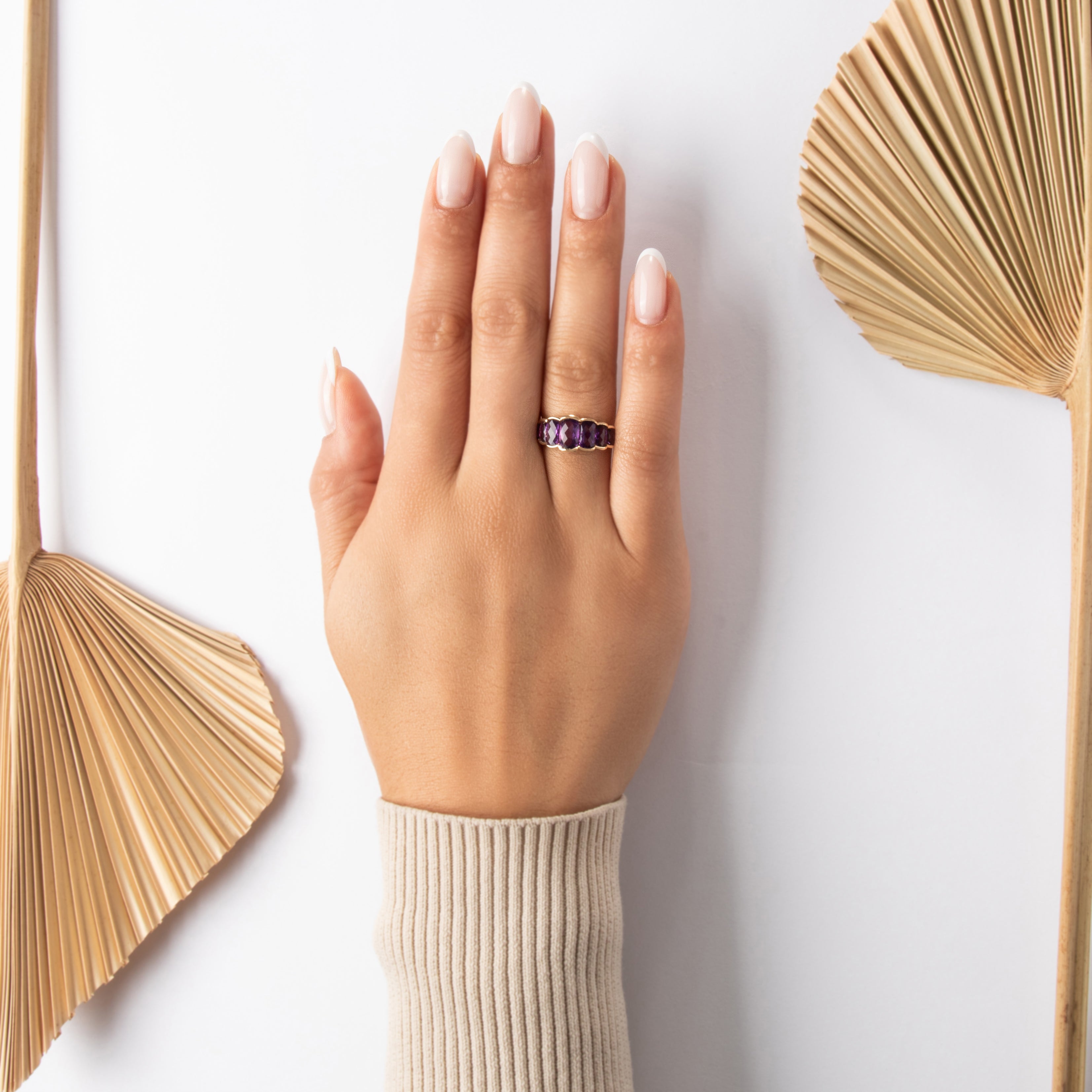 Vintage 10k Yellow Gold 2.6cttw Amethyst Bold Checkerboard Step Ring - On model view