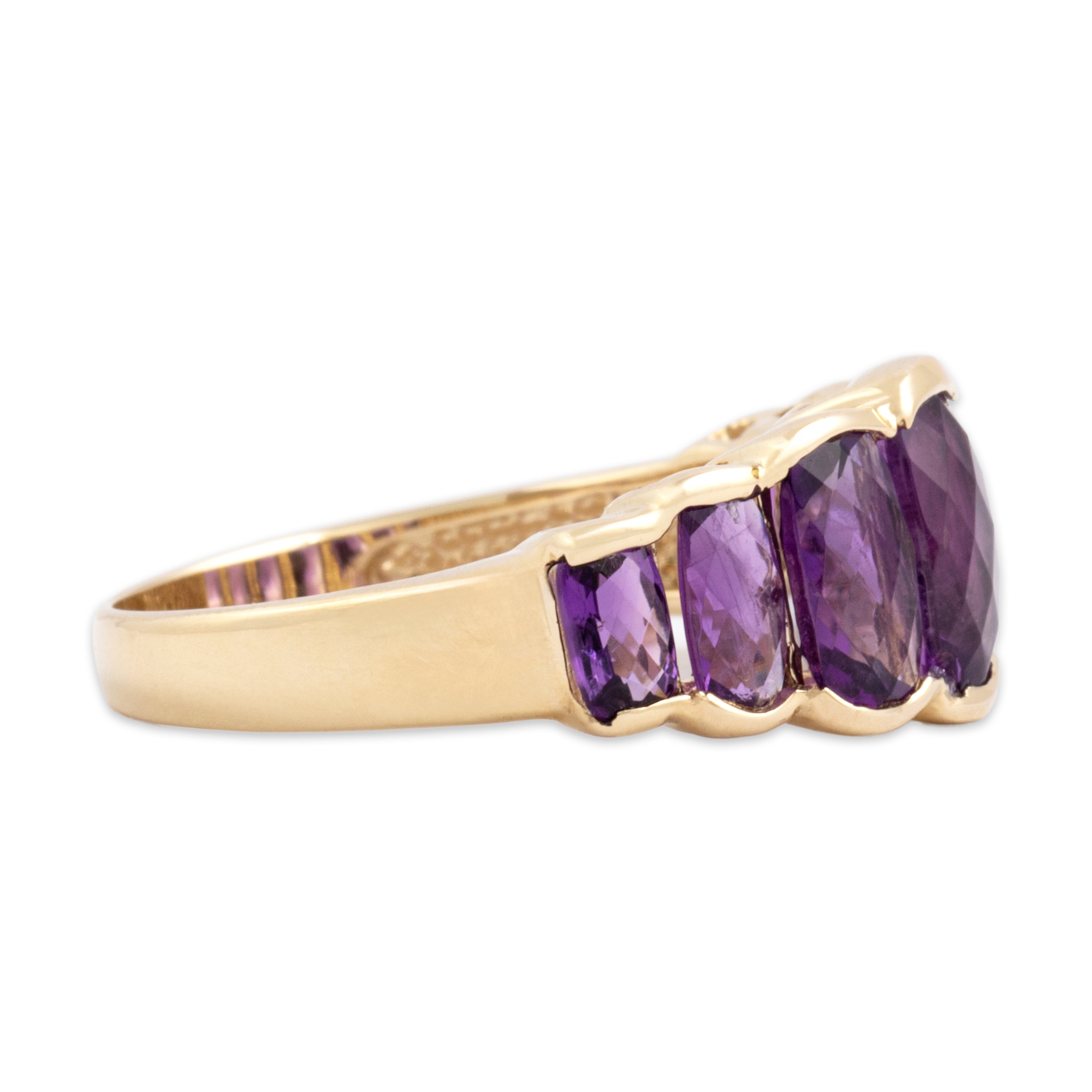Vintage 10k Yellow Gold 2.6cttw Amethyst Bold Checkerboard Step Ring - Side view