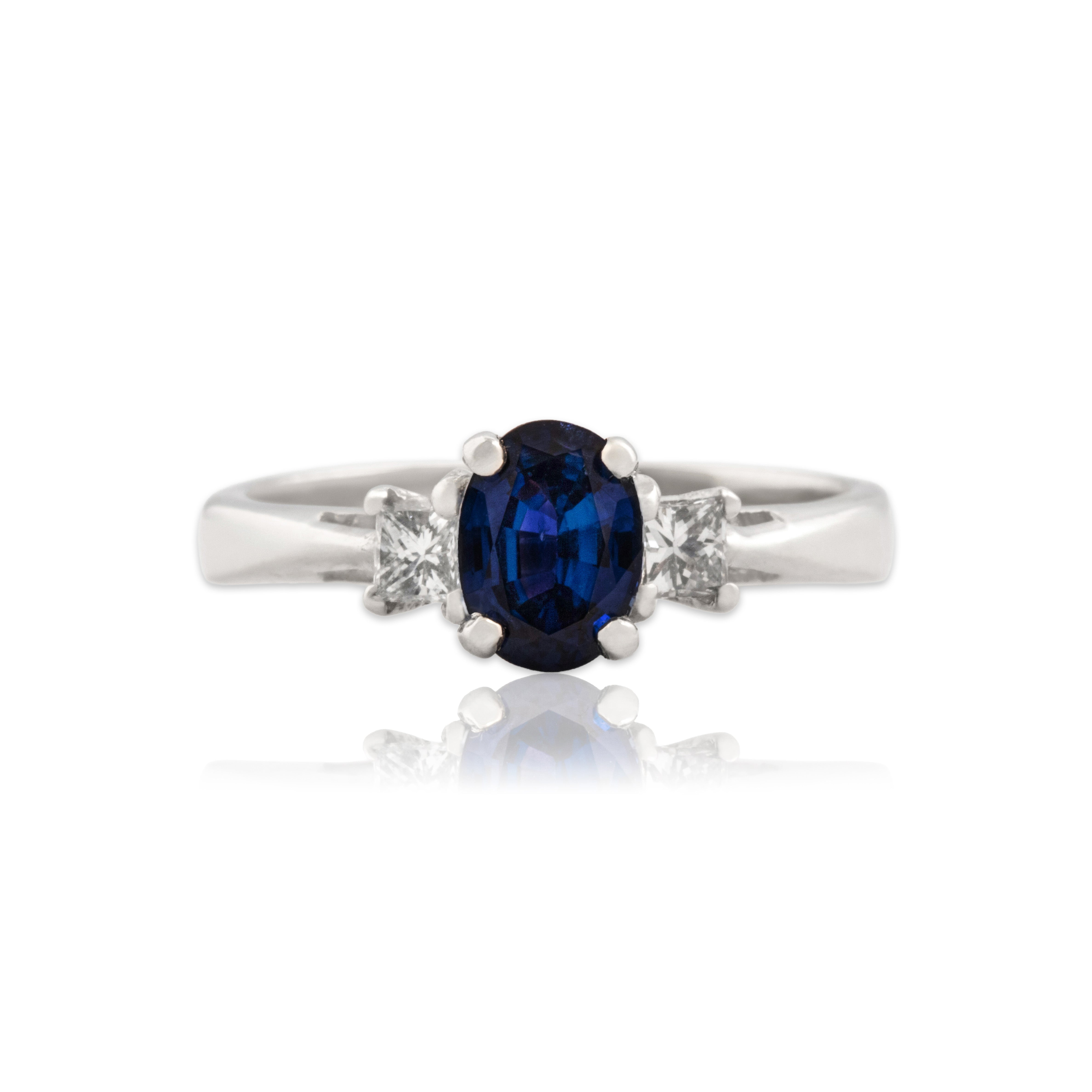 Vintage Platinum .91ct GIA Blue Sapphire Diamond Vibrant Dazzling Trio Ring 6.00