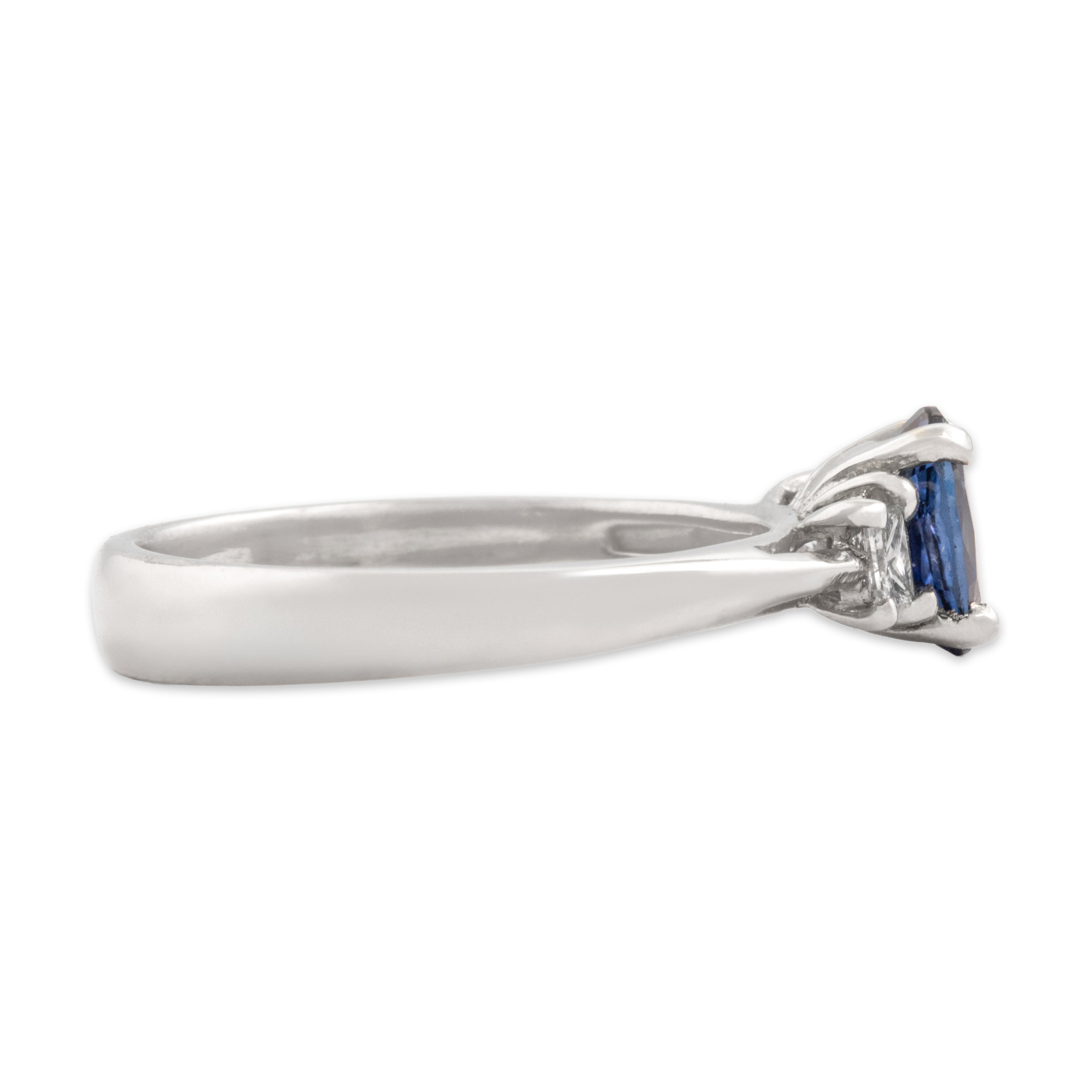 Vintage Platinum .91ct GIA Blue Sapphire Diamond Vibrant Dazzling Trio Ring 6.00