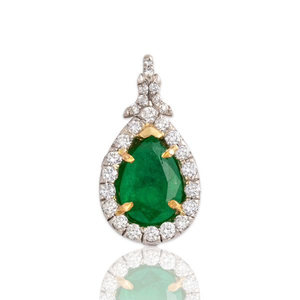 Vintage Platinum & 18k Yellow Gold 2.06ct Emerald .51cttw Diamond Pear Pendant