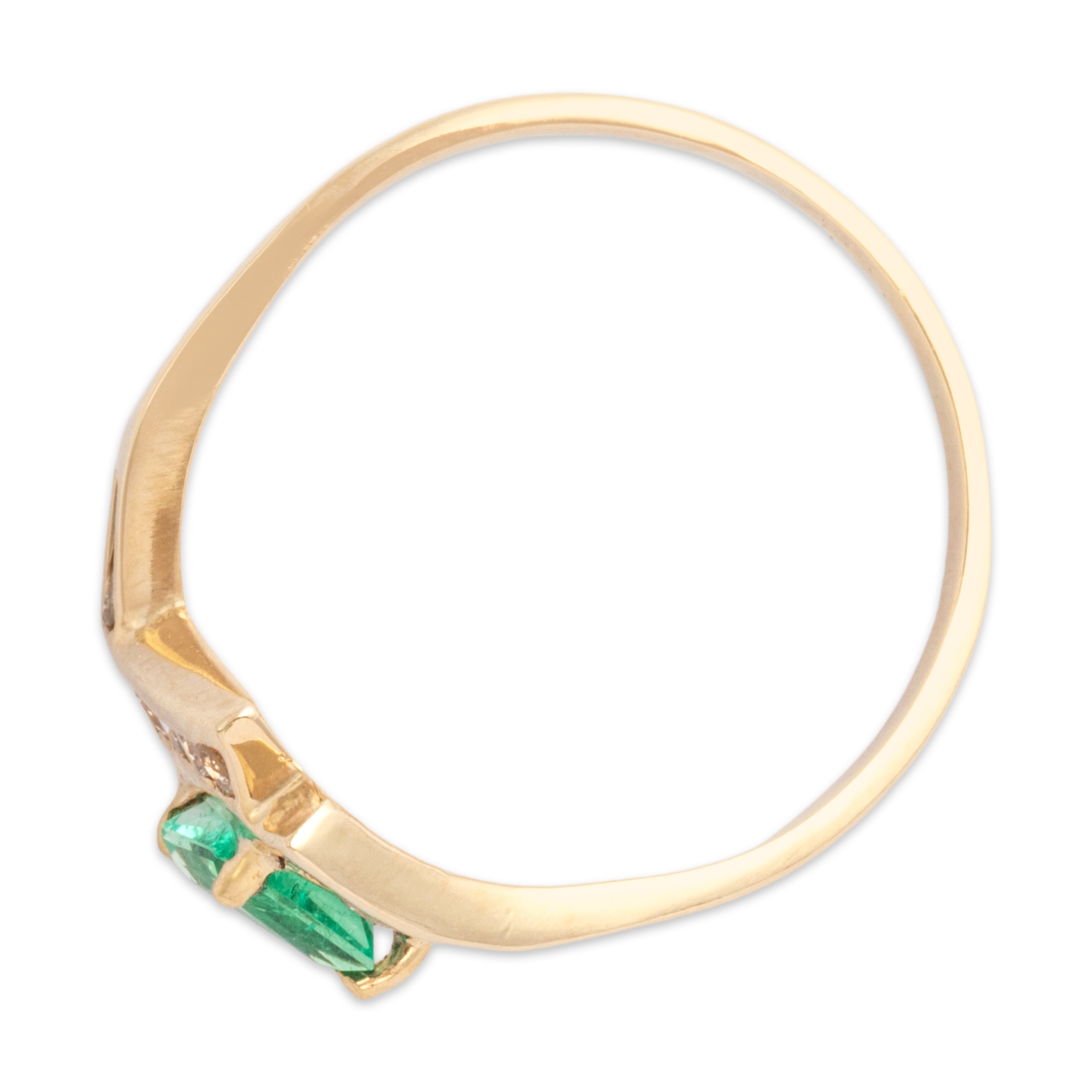 Vintage 14k Yellow Gold Emerald Diamond Sleek Triangle Channel Ring - Overall view