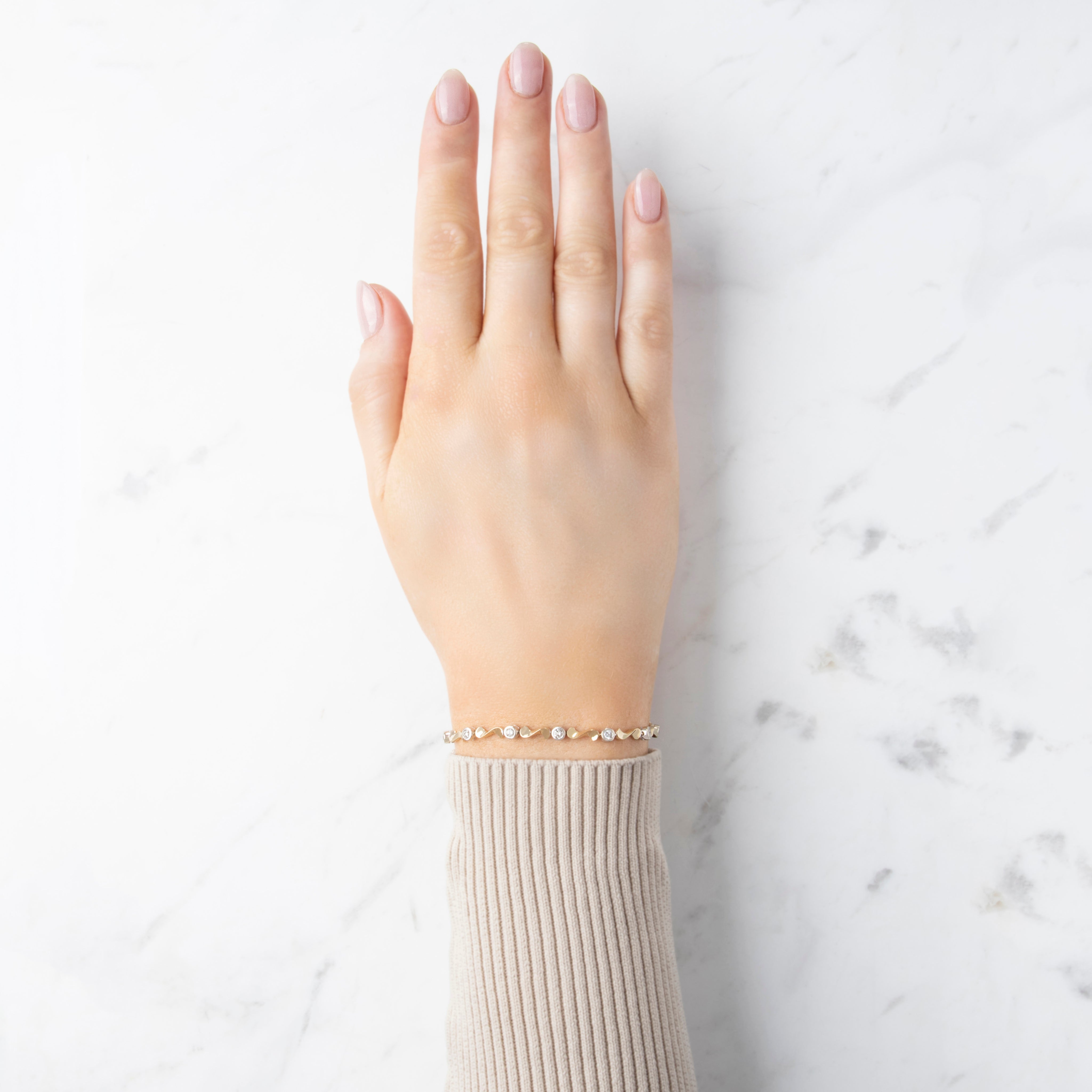 Vintage 14k Yellow & White Gold .75ct Diamond S-Link Bracelet - On model view