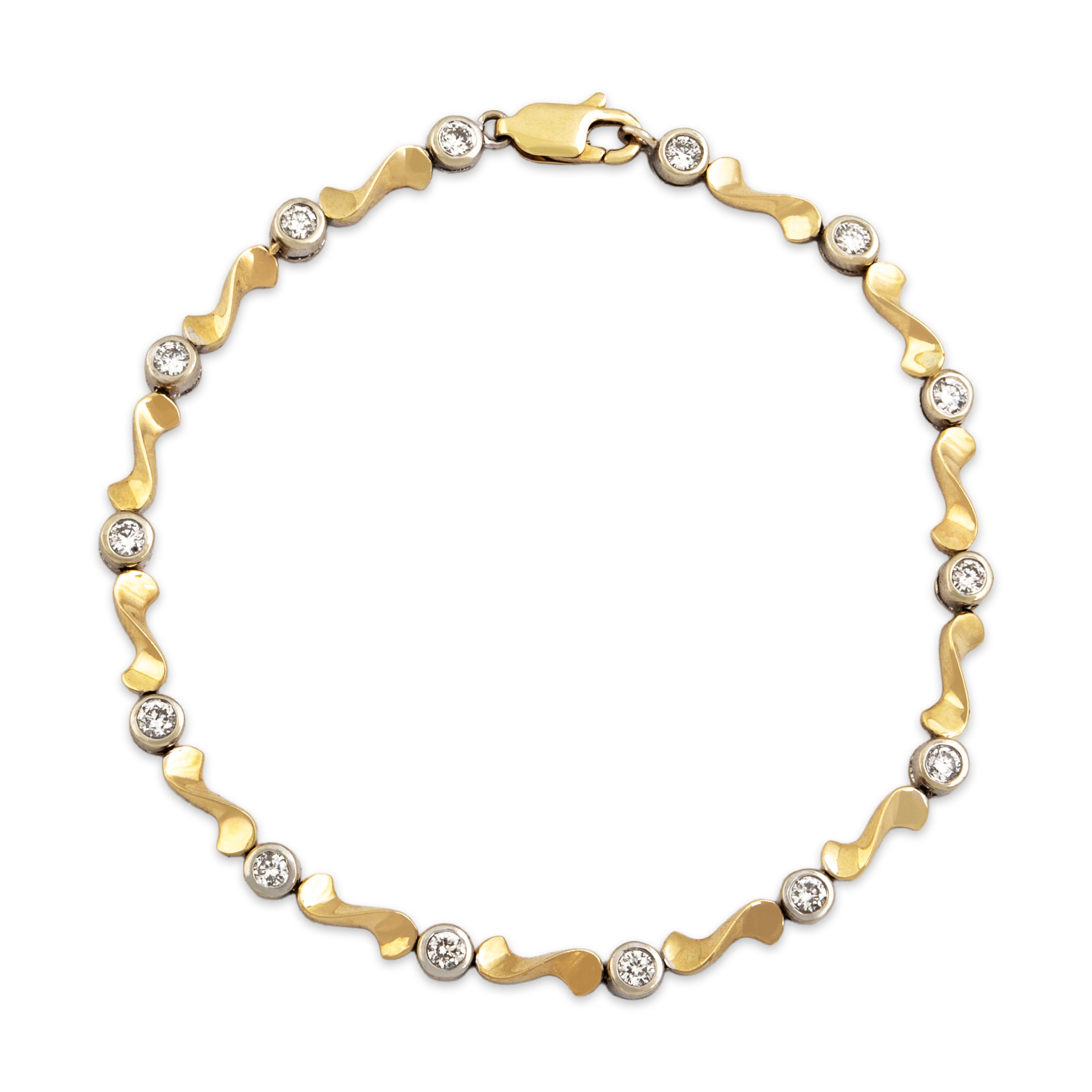 Vintage 14k Yellow & White Gold .75ct Diamond Bezel-Set Swirl Link Bracelet 7