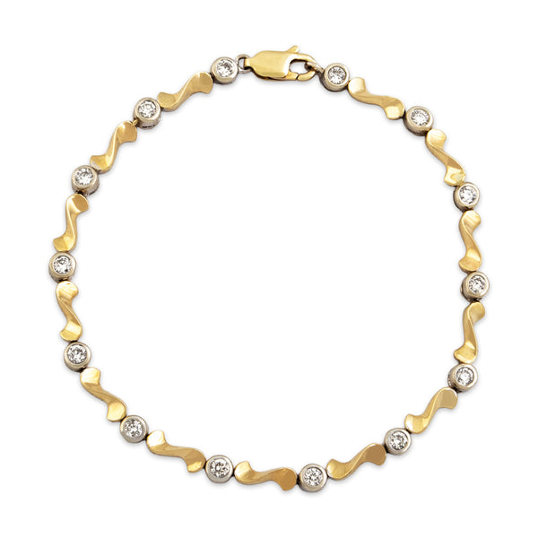 Vintage 14k Yellow & White Gold .75ct Diamond Bezel-Set Swirl Link Bracelet 7