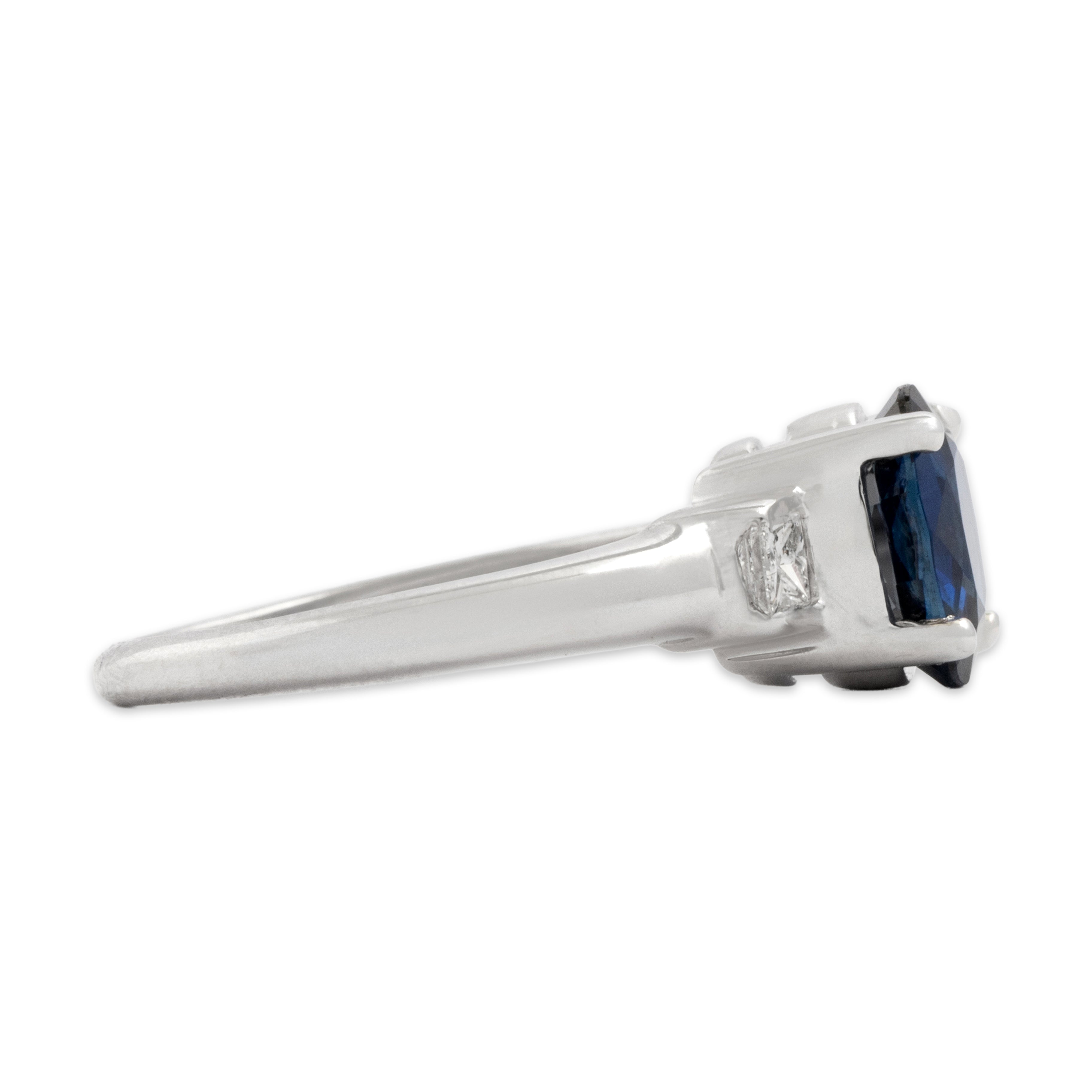 Vintage 18k White Gold 1.14ct Blue Sapphire Diamond Refined Classic Trio Ring - Side view