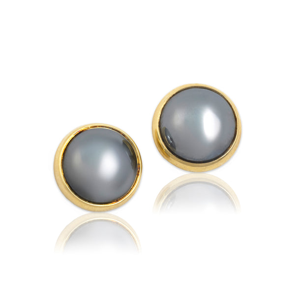 Vintage 14k Yellow Gold 9.35cttw Hematite Gleaming Mirror Stud Earrings